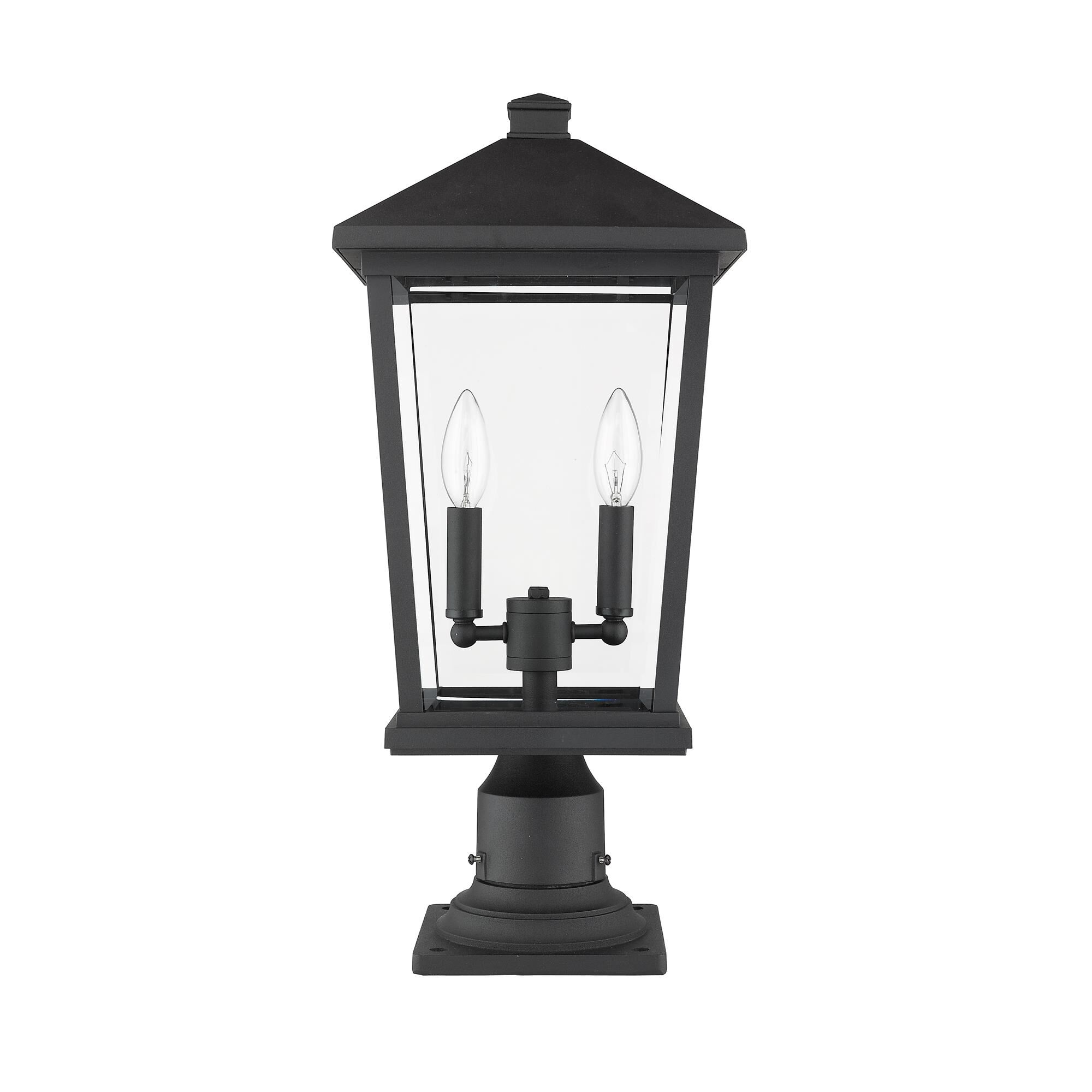 Shown in Black finish and Glass shade