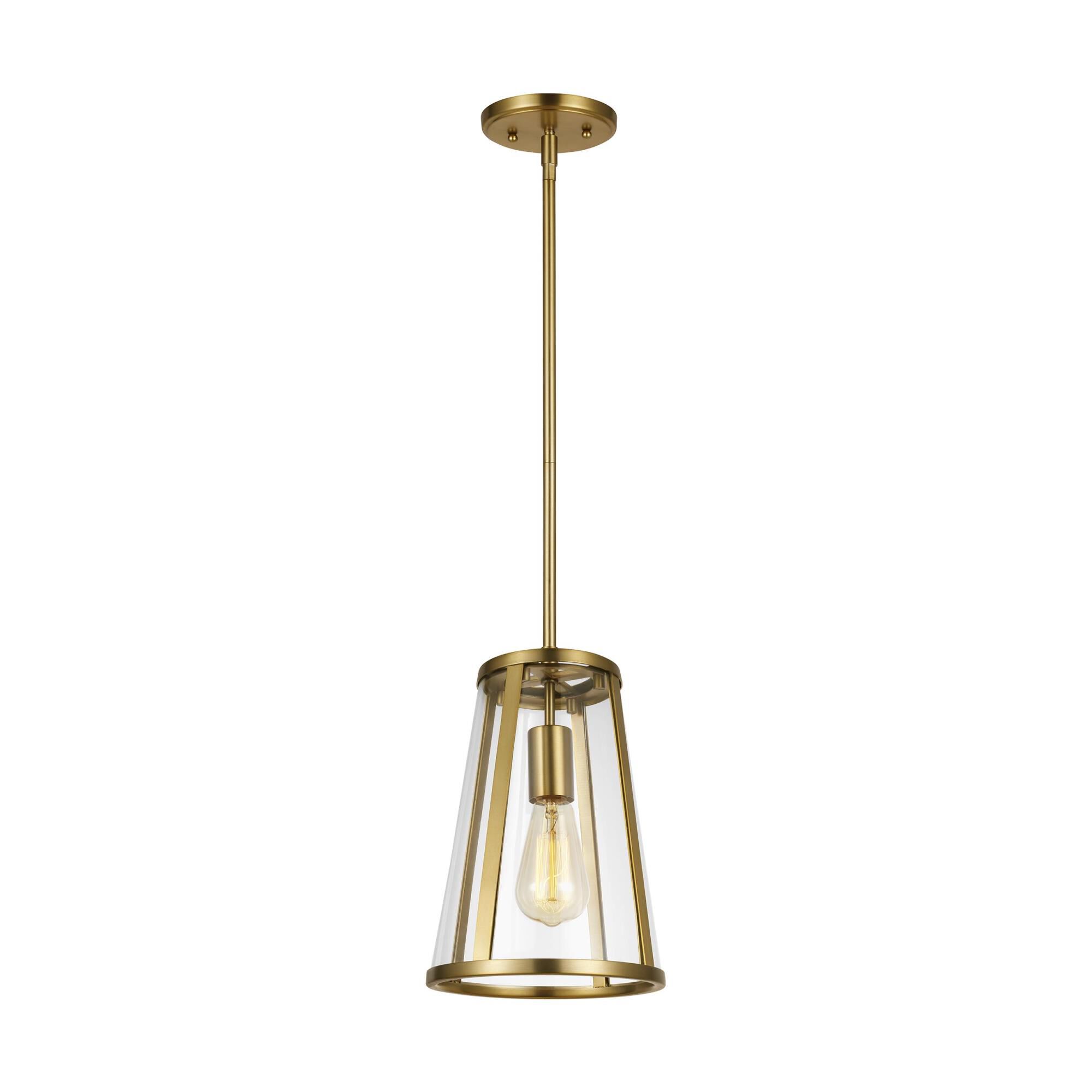 Shown in Burnished Brass finish and Clear Panels glass