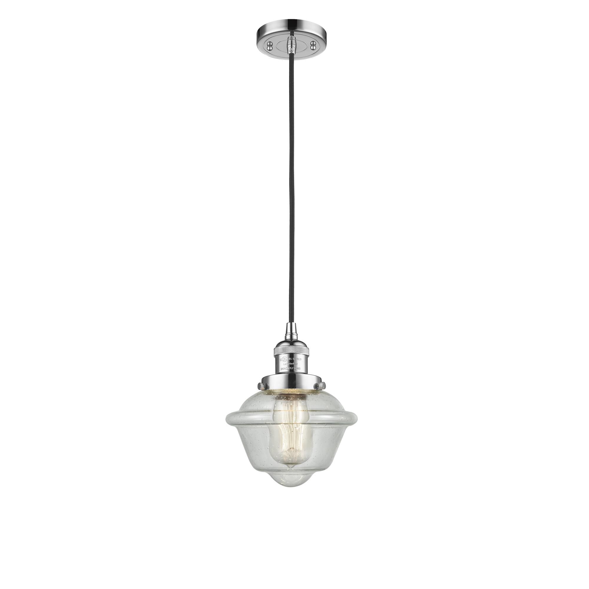 Shown in Polished Chrome finish and Seedy Small Oxford glass and Cord accent