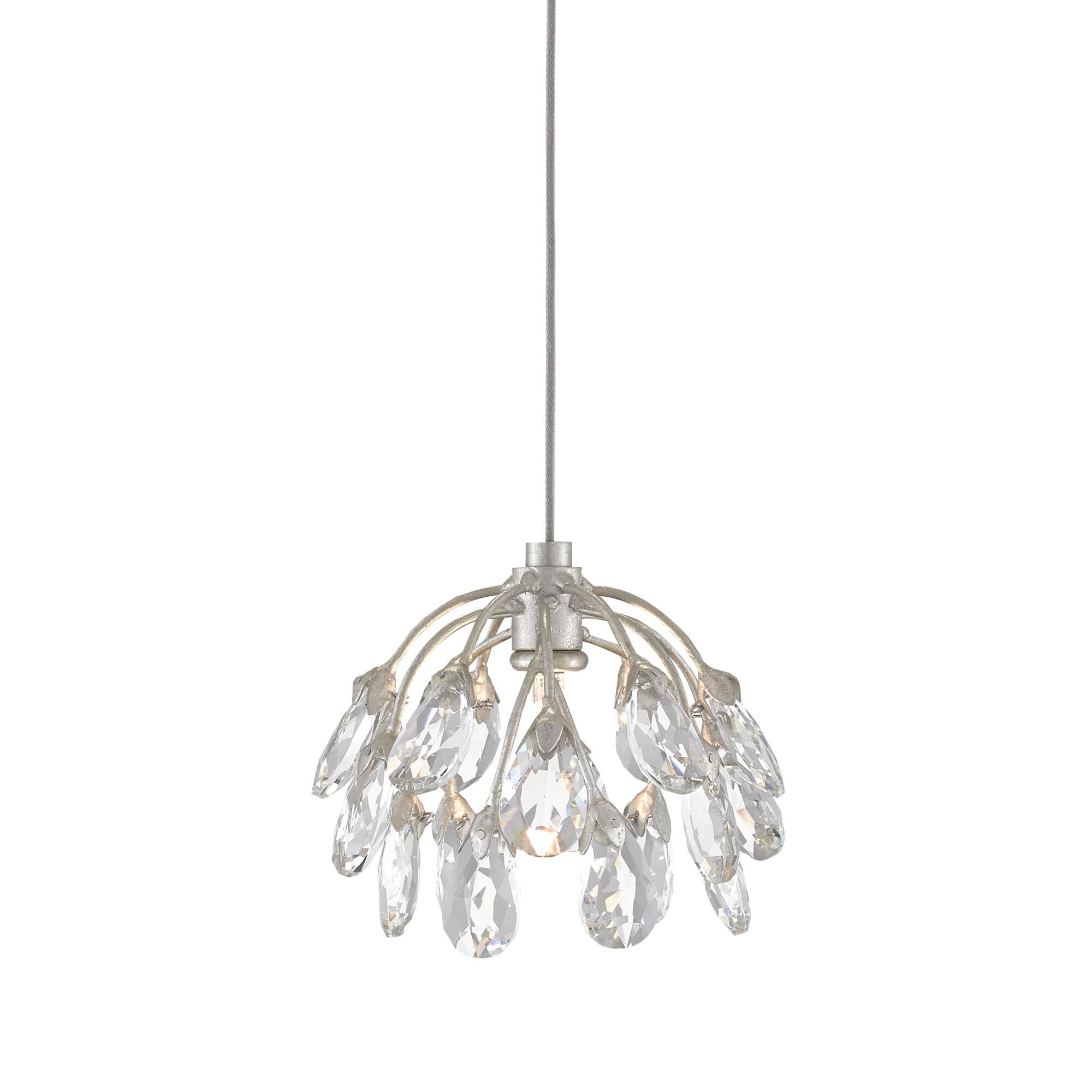 Shown in Painted Silver/Contemporary Silver Leaf finish and Crystal/Wrought Iron shade