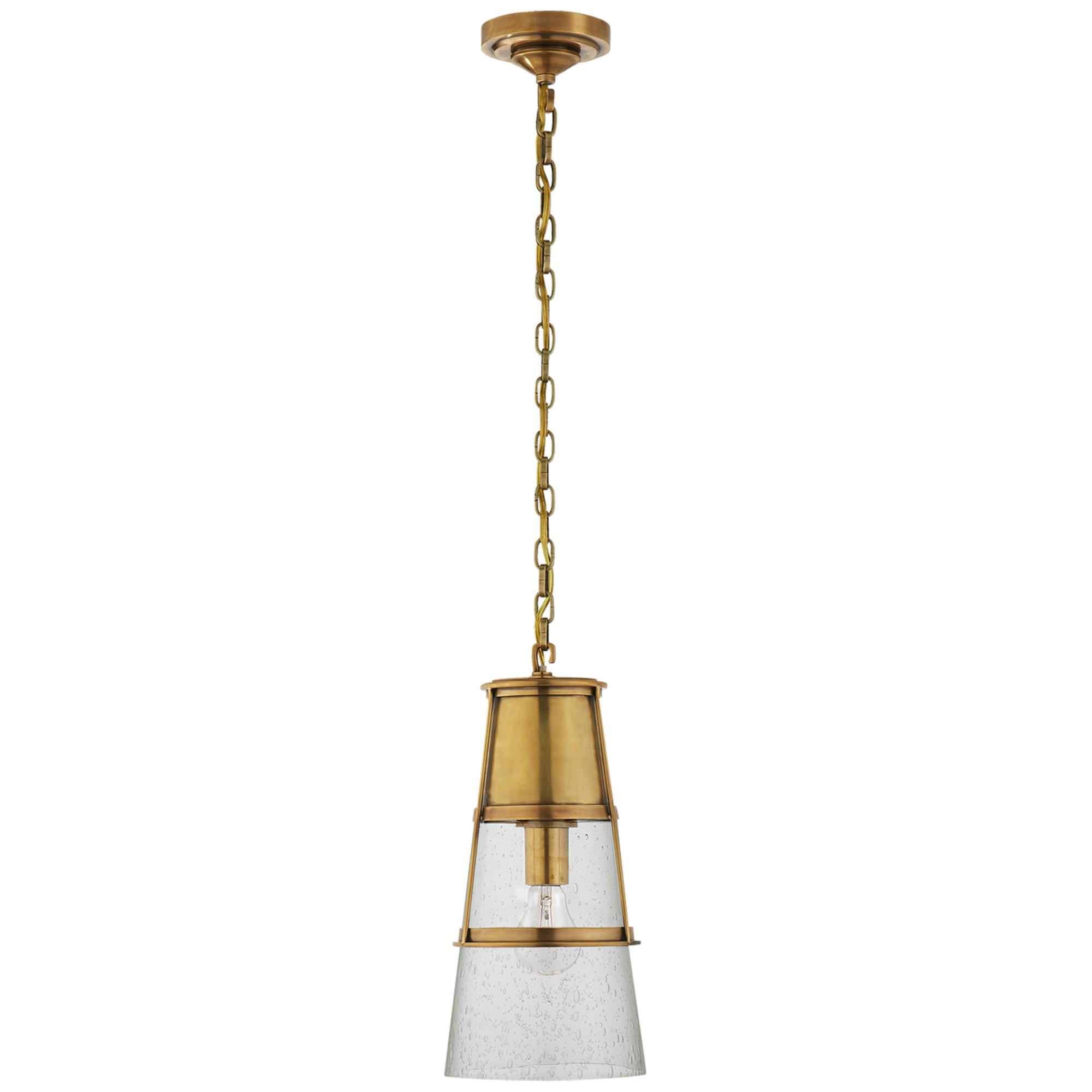 Shown in Hand-Rubbed Antique Brass finish and Seeded glass