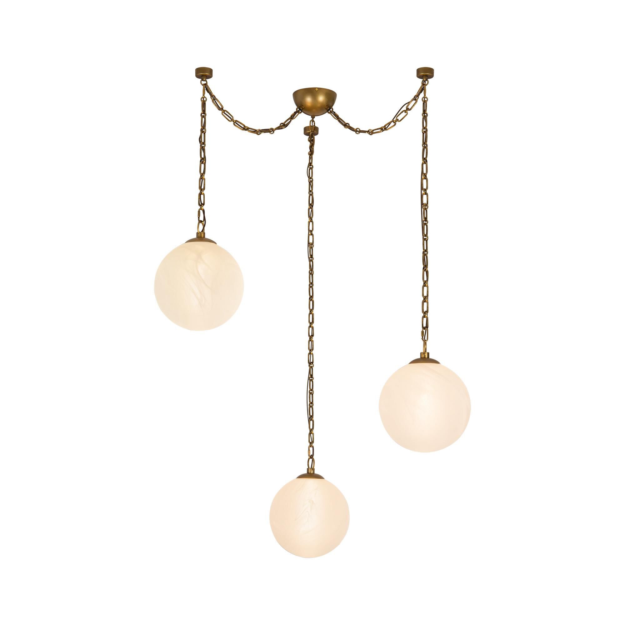 Shown in Vintage Brass finish and Cloud glass