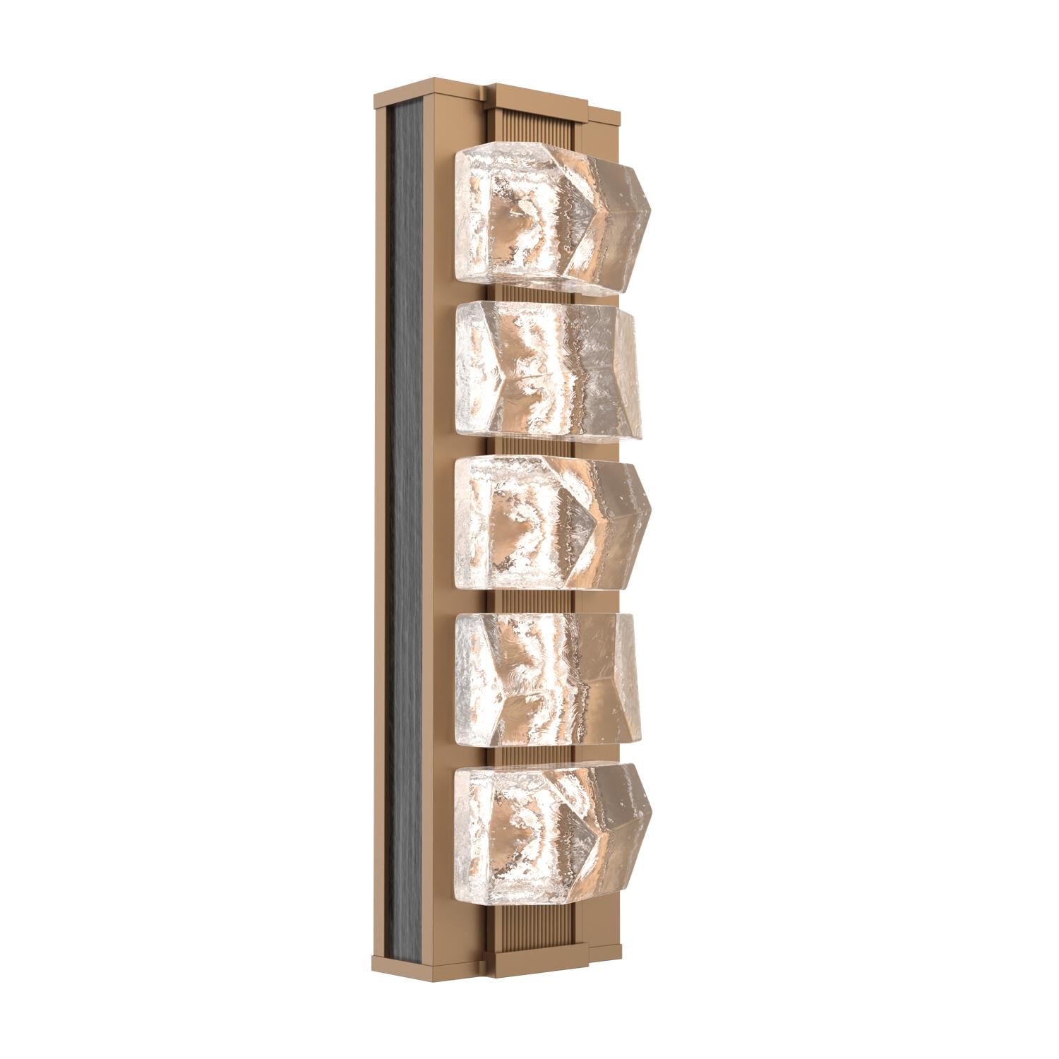 Shown in Novel Brass finish and Clear Stone glass and Dark Oak accent