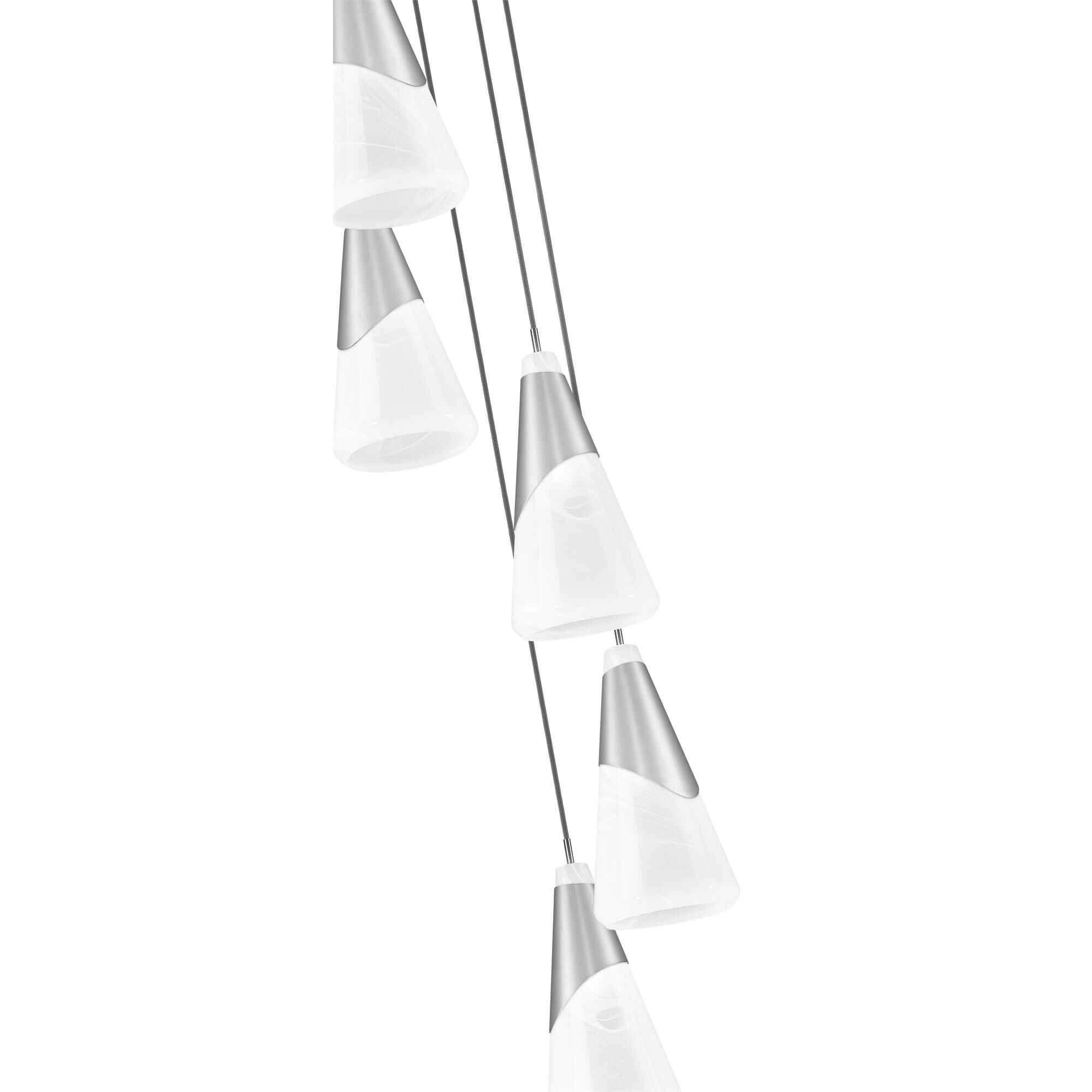 Shown in Brushed Nickel finish and White Swirl glass and White Swirl shade