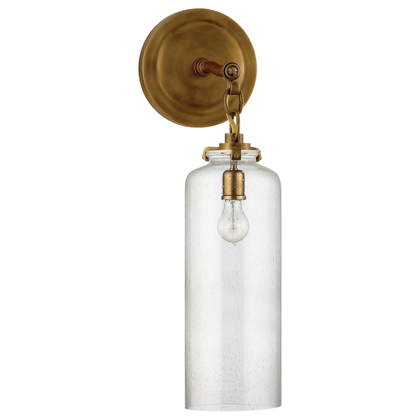 Shown in Hand-Rubbed Antique Brass finish and Seeded glass