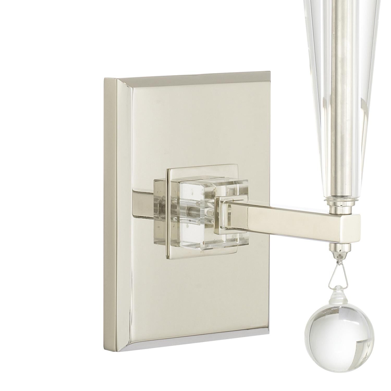 Shown in Polished Nickel finish and Clear Glass Balls crystal and White Silk glass and White Silk shade