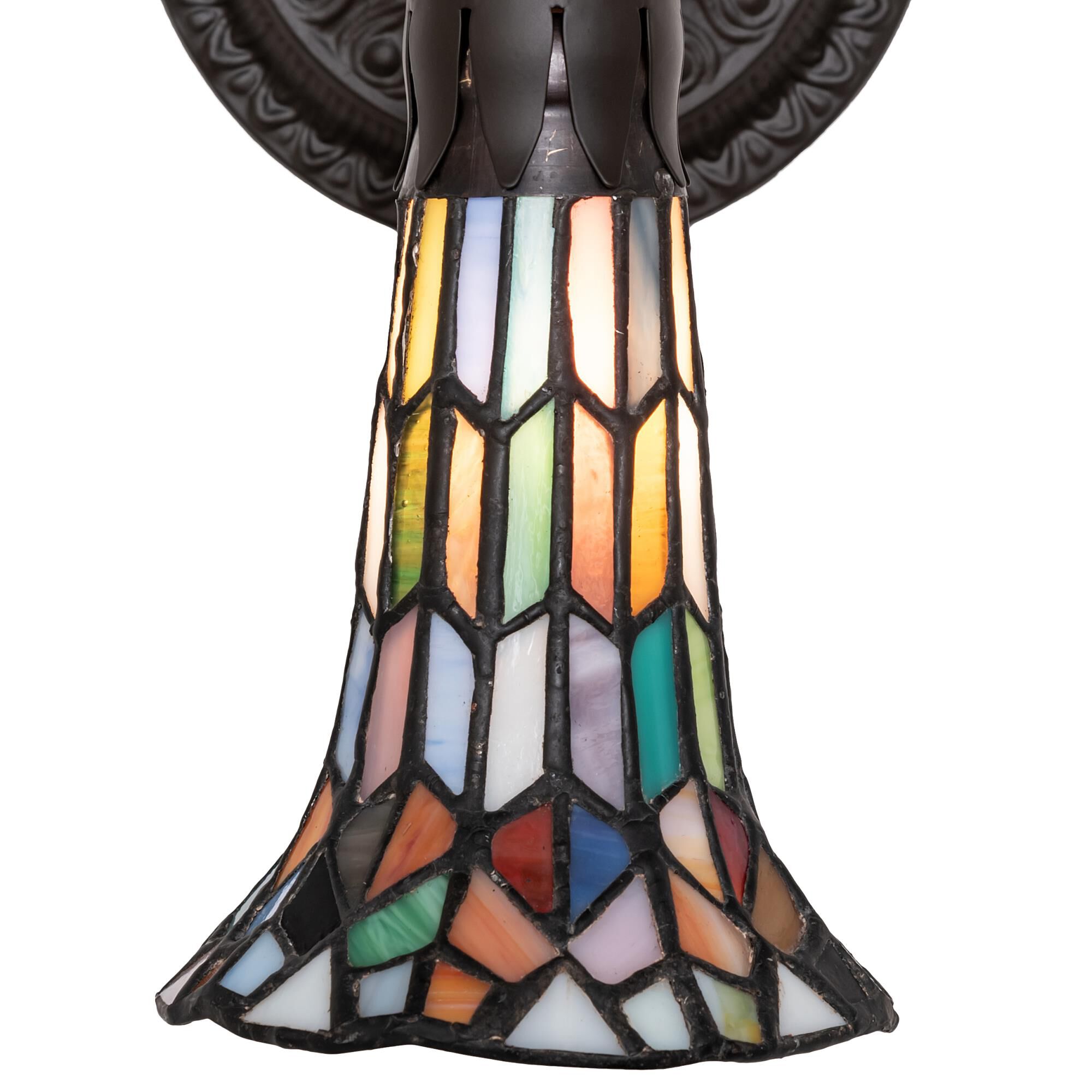 Shown in Oil Rubbed Bronze finish and Ruby;Green;Blue;White glass