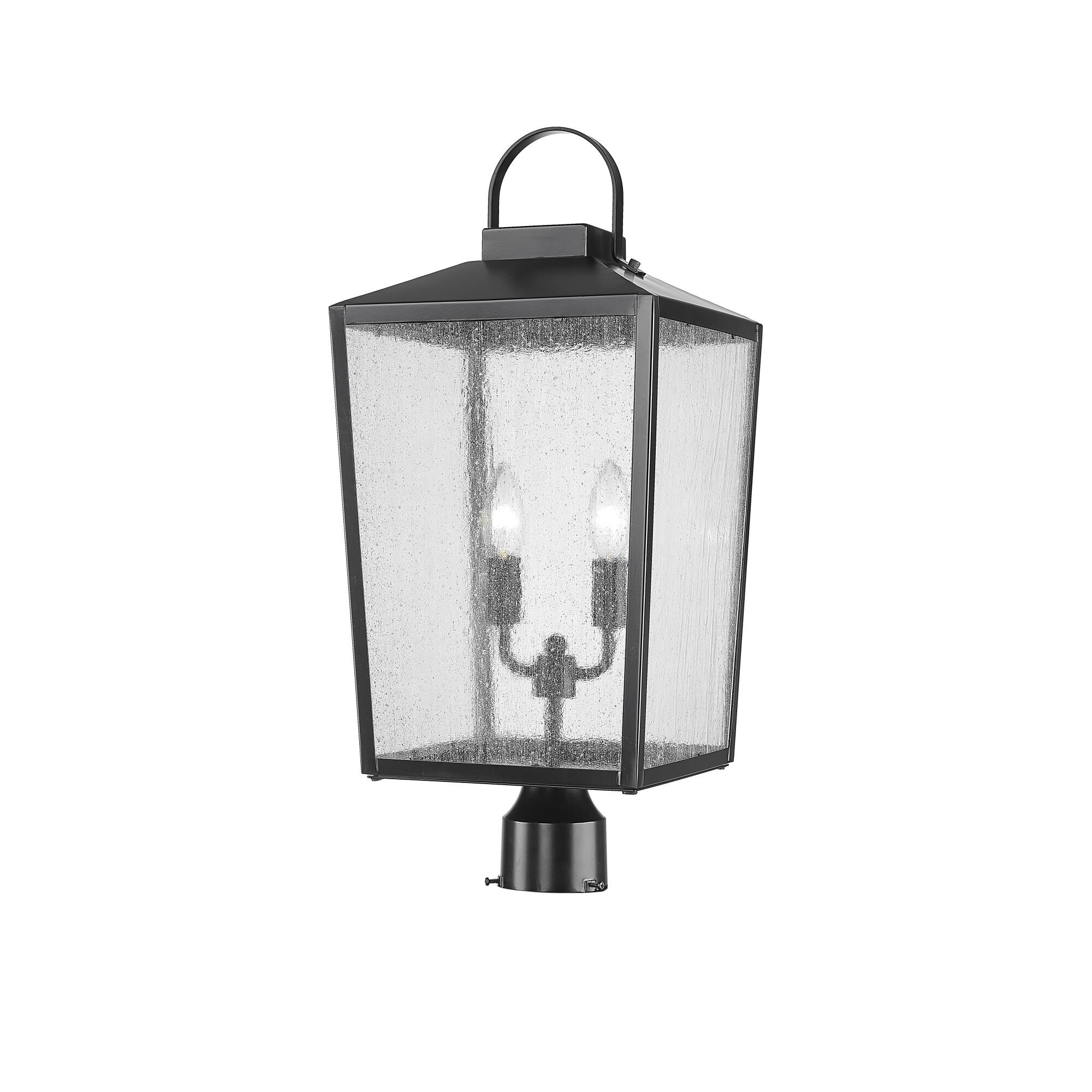 Shown in Powder Coated Black finish and Clear Seeded glass