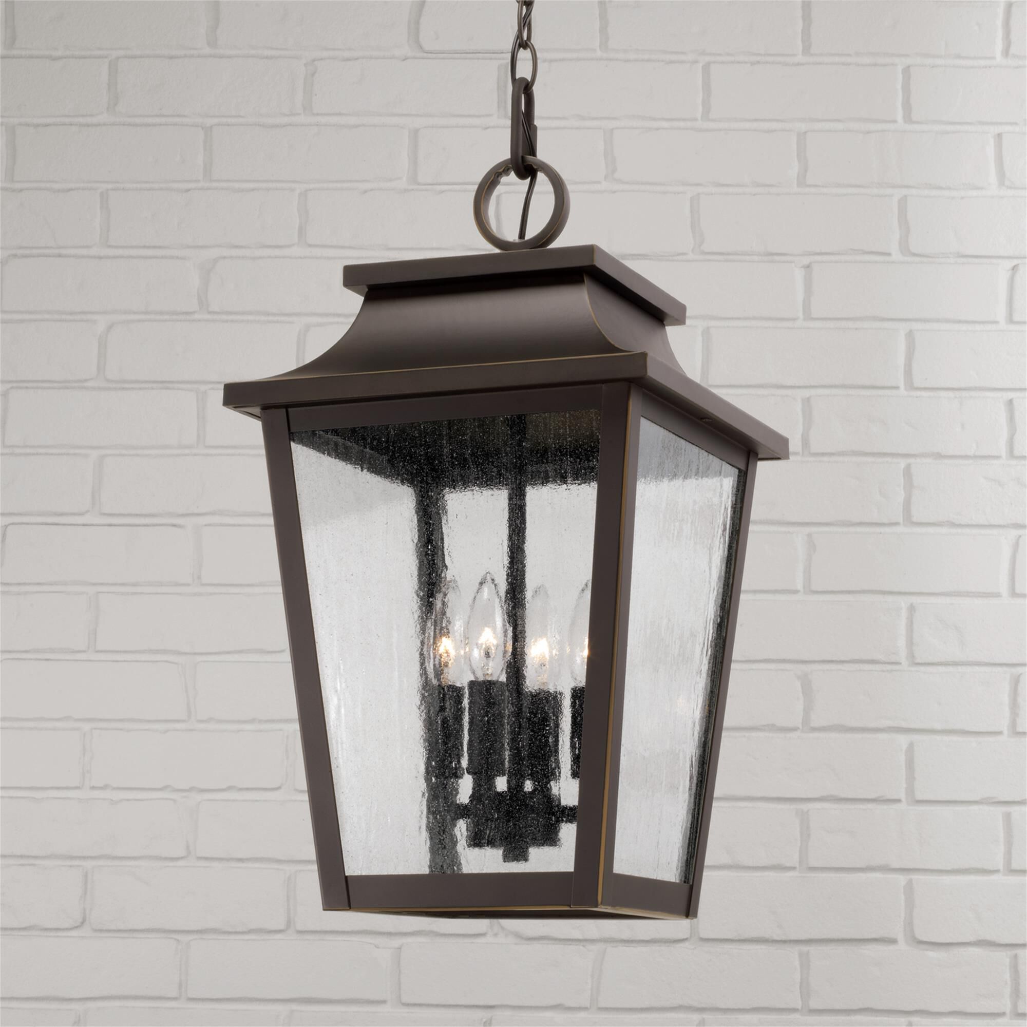 Shown in Oiled Bronze finish and Antiqued glass