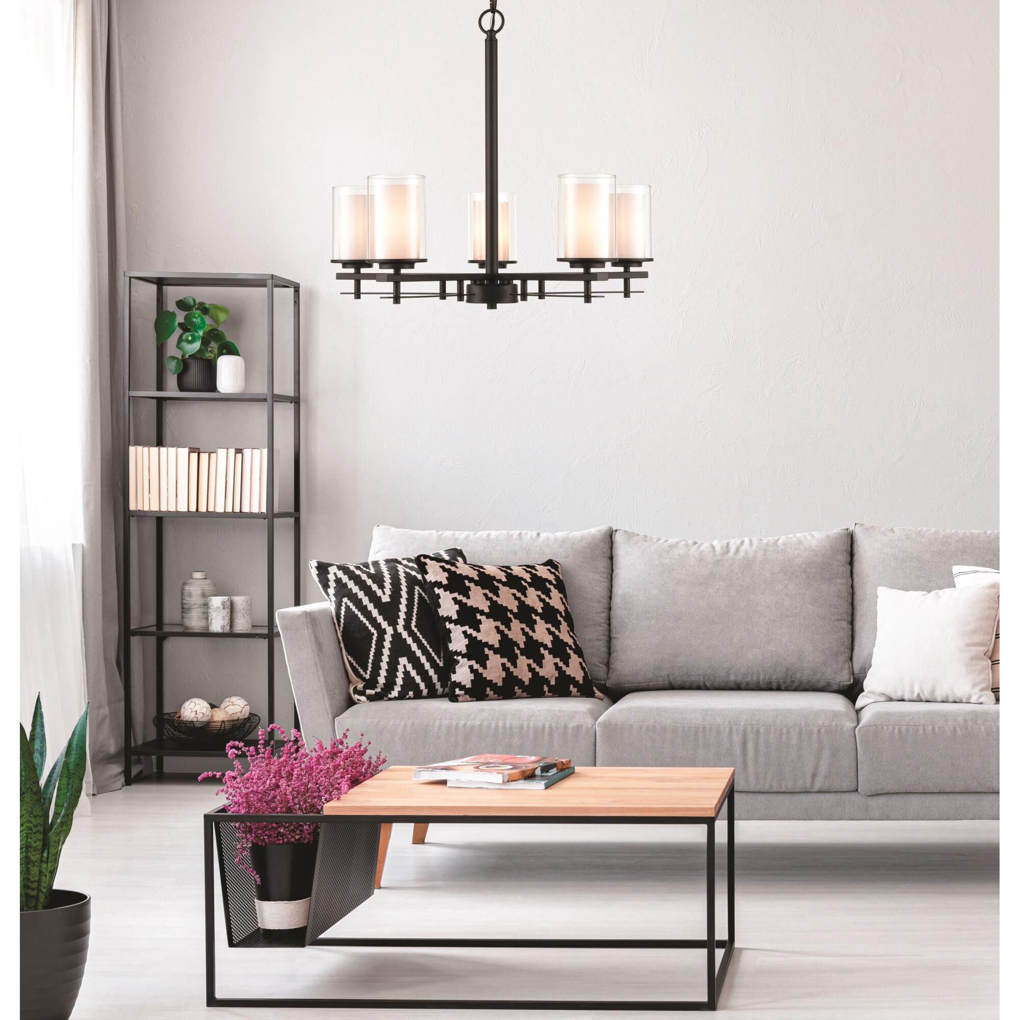 Shown in Matte Black finish and Clear Outer - Etched White Inner glass