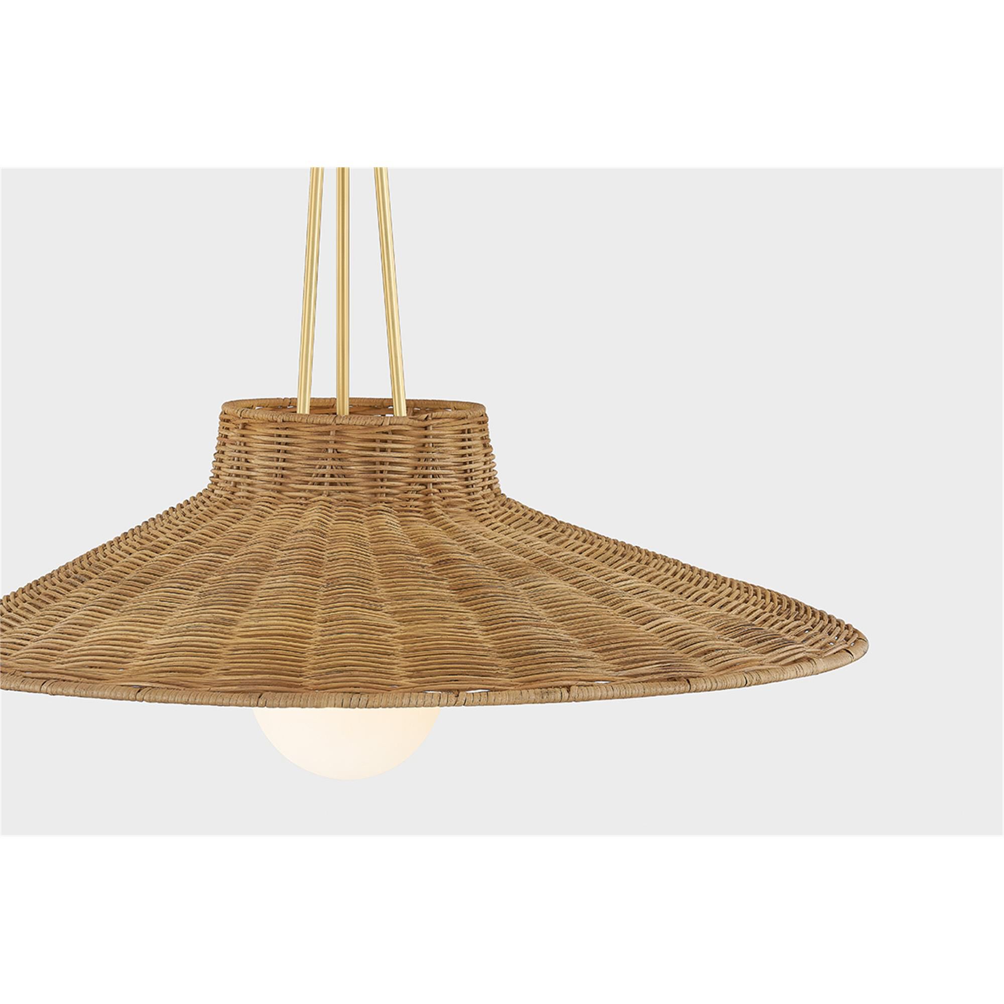 Shown in Aged Brass finish and Light Natural Wicker shade