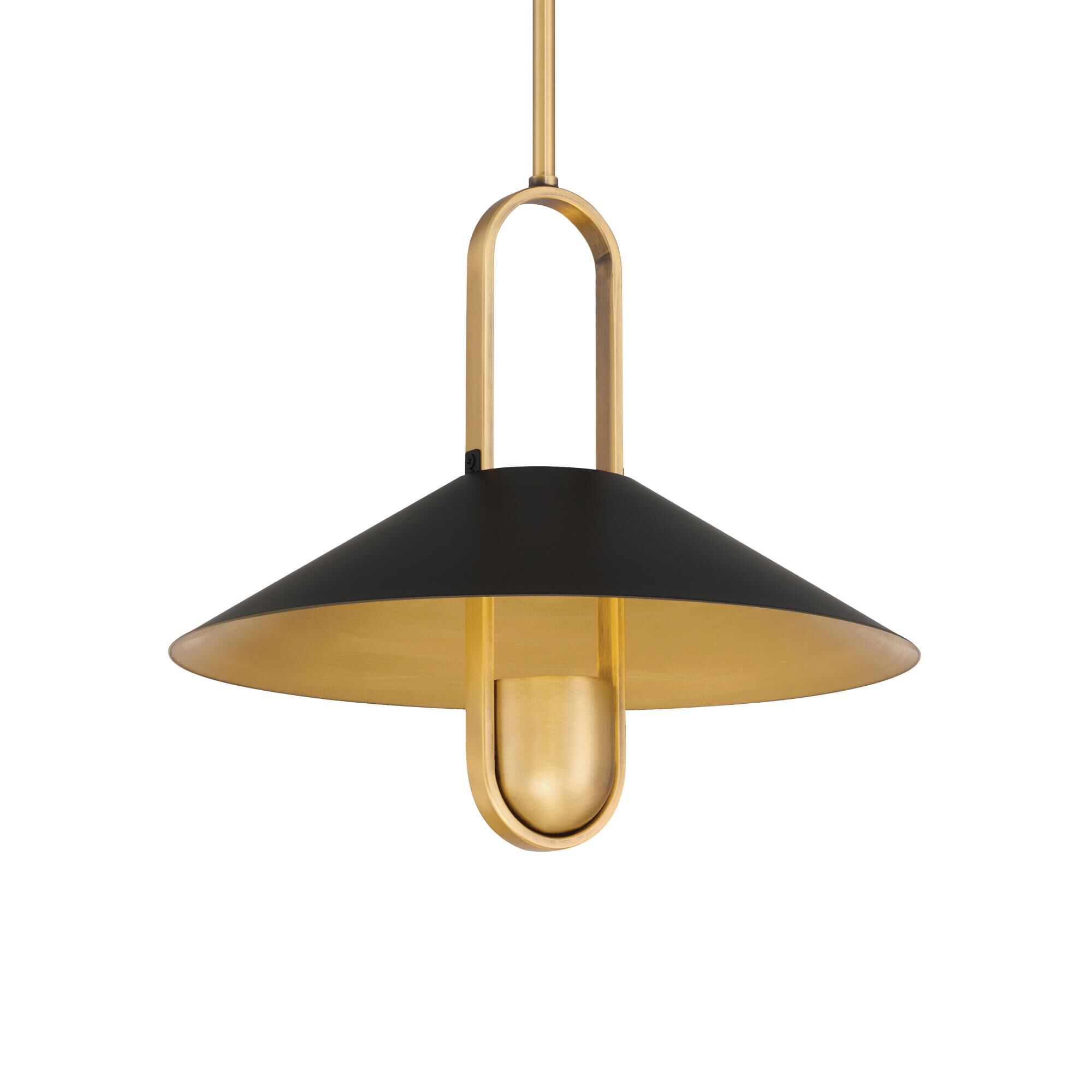 Shown in Legacy Brass & Dark Matte Blac finish and Dark Matte Black glass and Steel shade