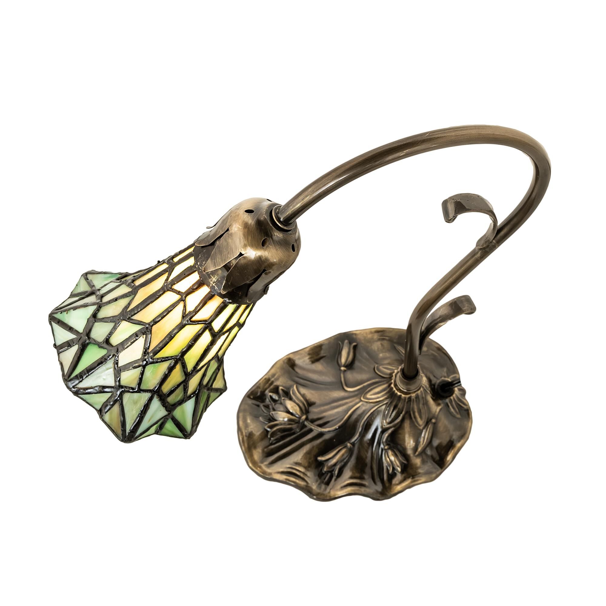 Shown in Antique Brass finish and Green glass