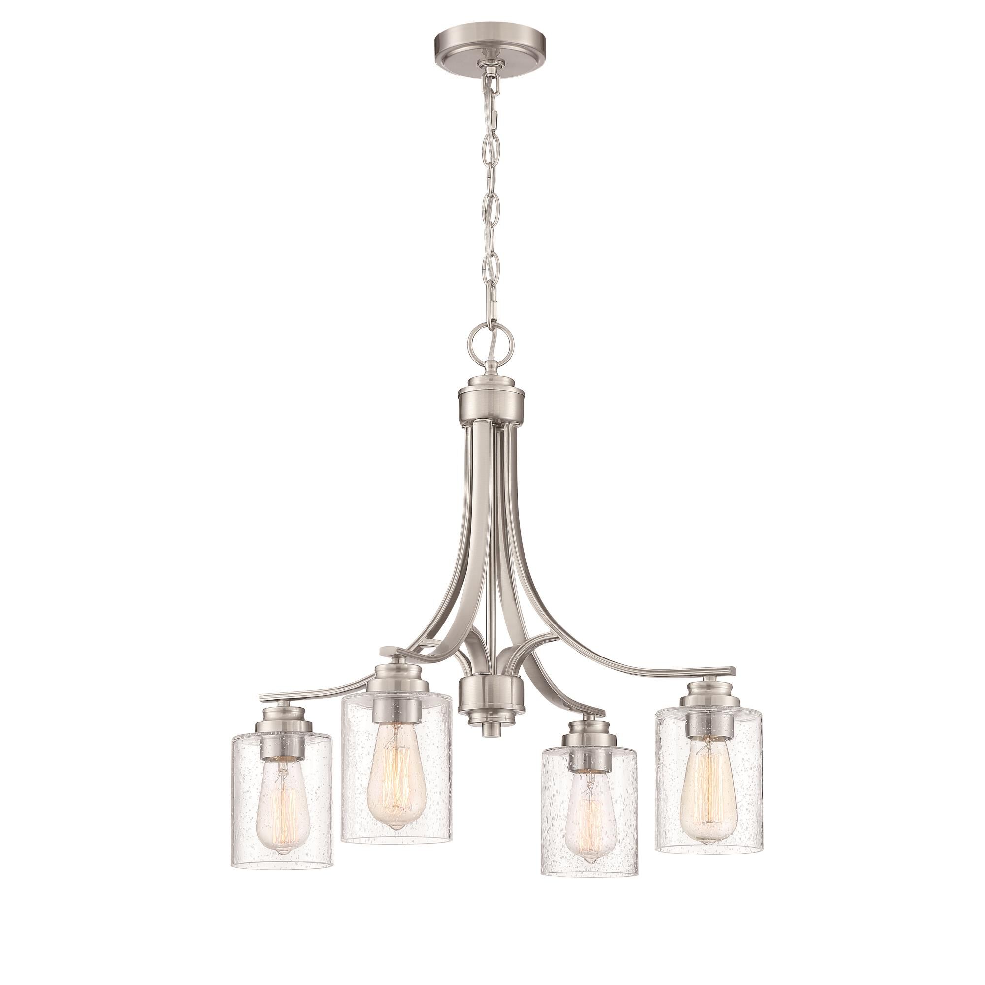 Shown in Brushed Polished Nickel finish and Clear Seeded glass and Glass shade