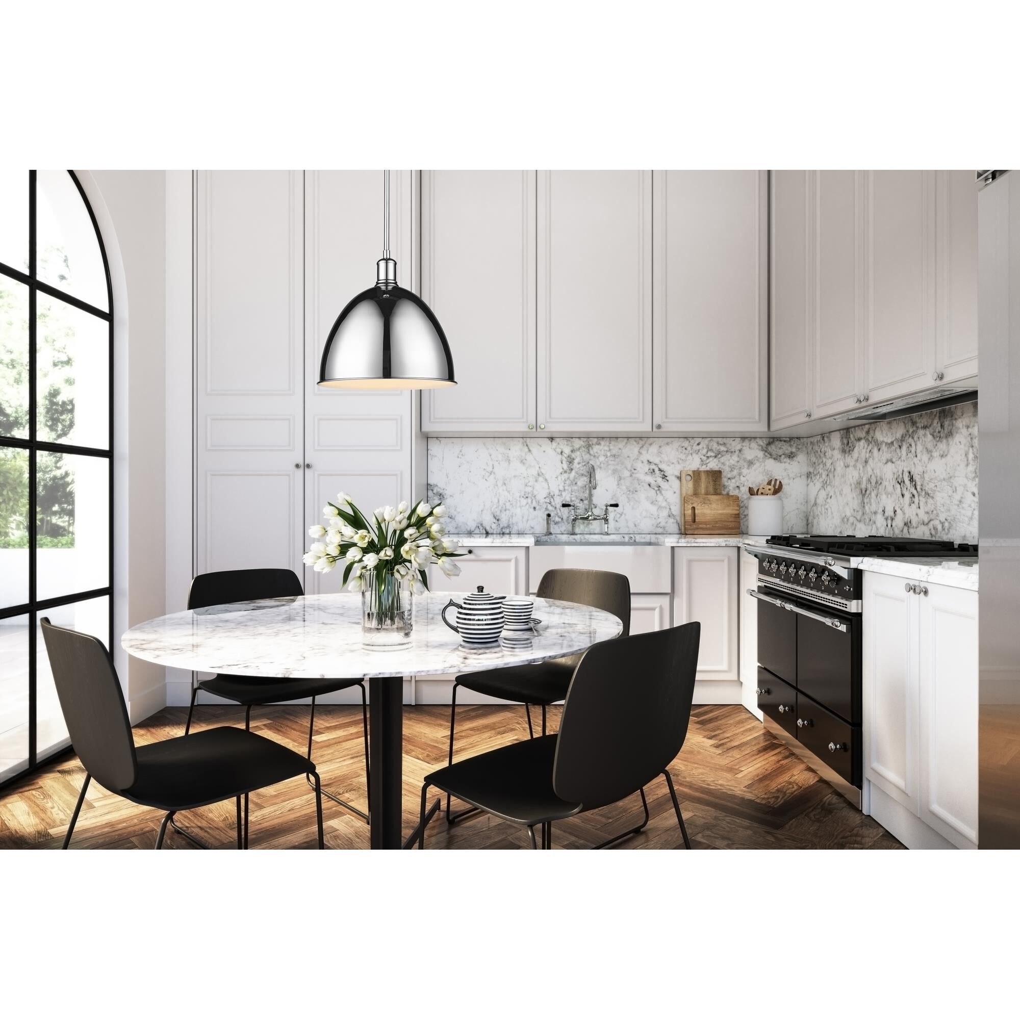 Shown in Chrome finish and Chrome glass and Chrome shade