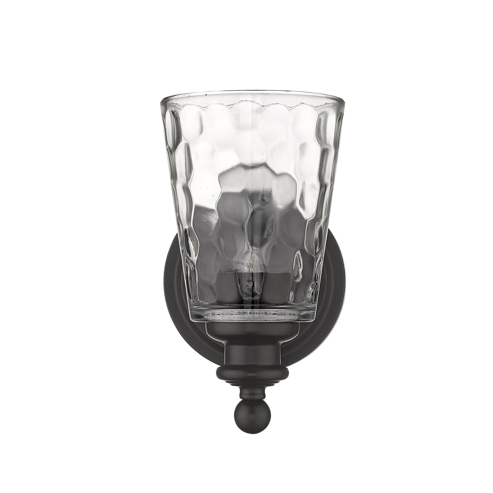 Shown in Oil-Rubbed Bronze finish and Clear glass and Clear, Optic Cone Shaped Glass shade