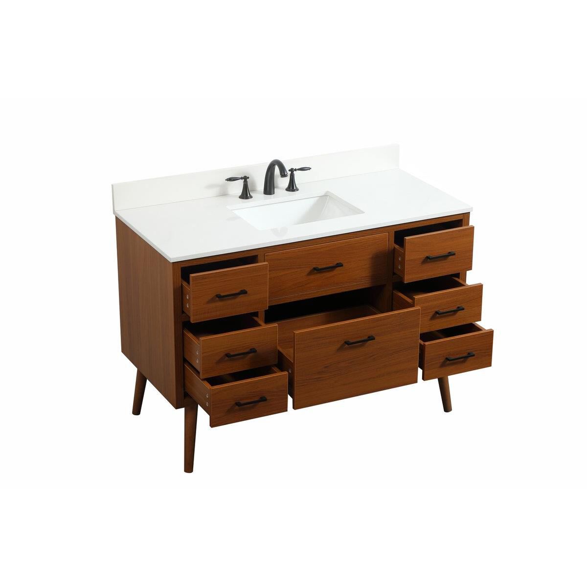 Shown in Teak finish and With Backsplash accent