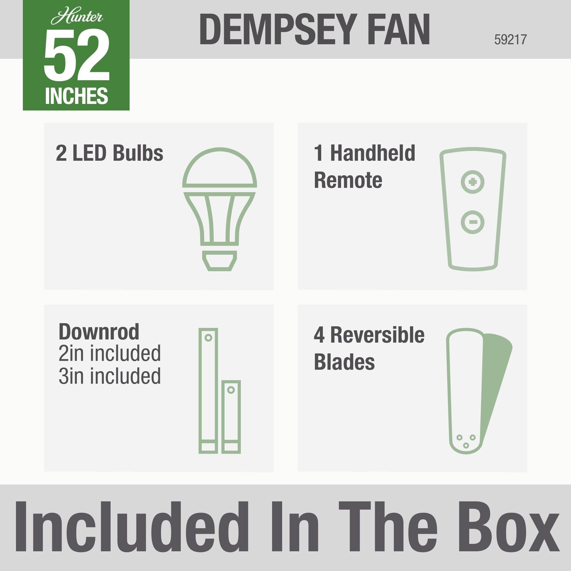 Dempsey 52 Inch Ceiling Fan with Light Kit by Hunter Fan