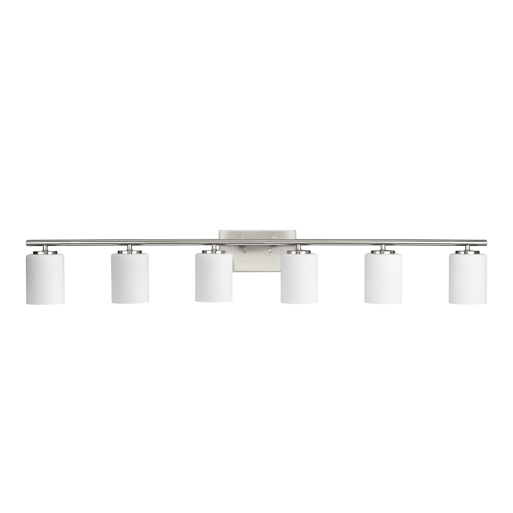 Shown in Brushed Nickel finish and Etched White Cylindrical glass