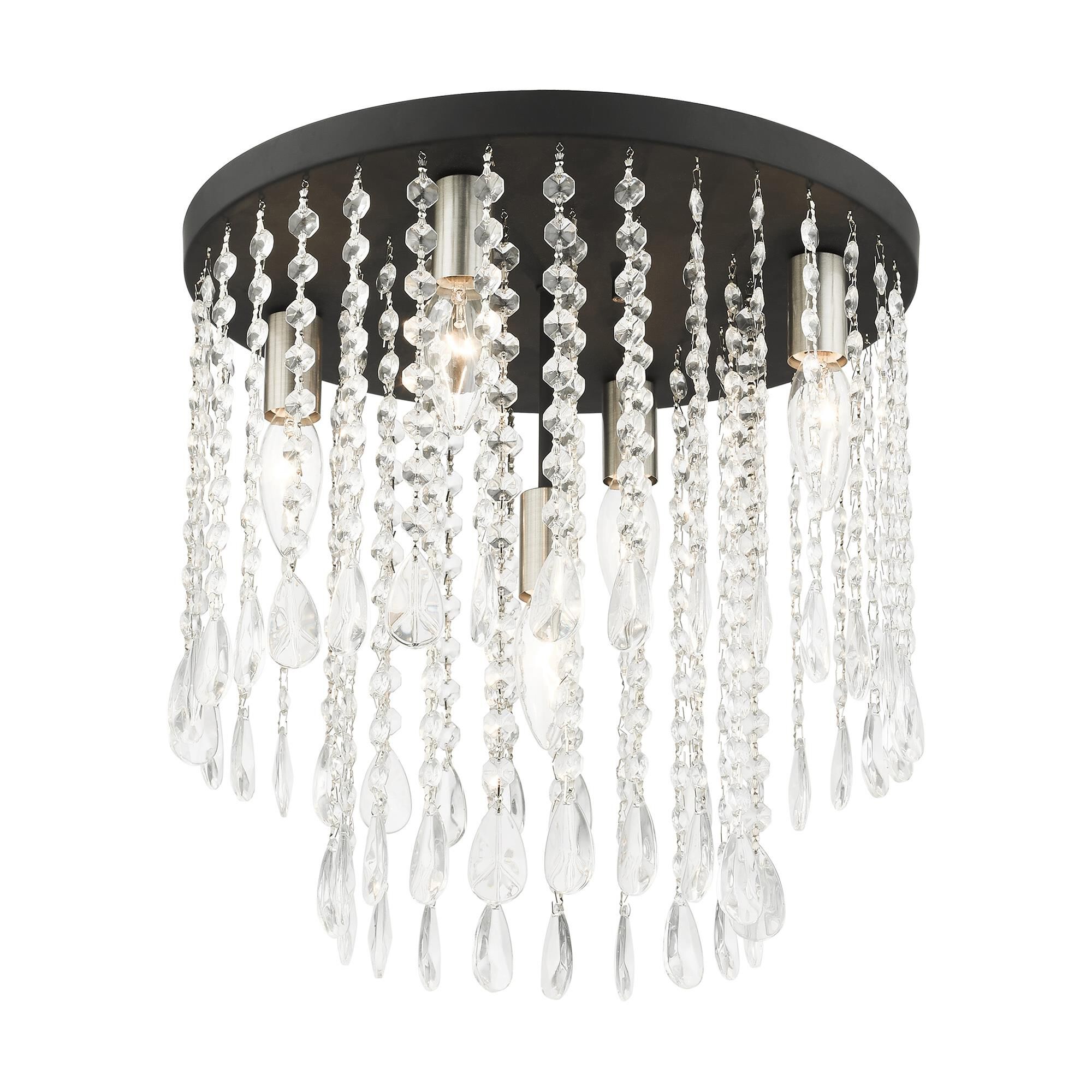 Shown in Black finish and Hand Assembled Crystal Shade glass