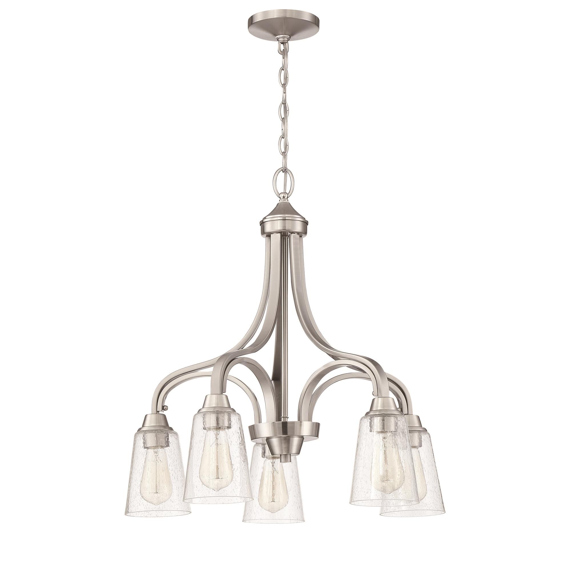 Shown in Brushed Polished Nickel finish and Clear Seeded glass and Glass shade