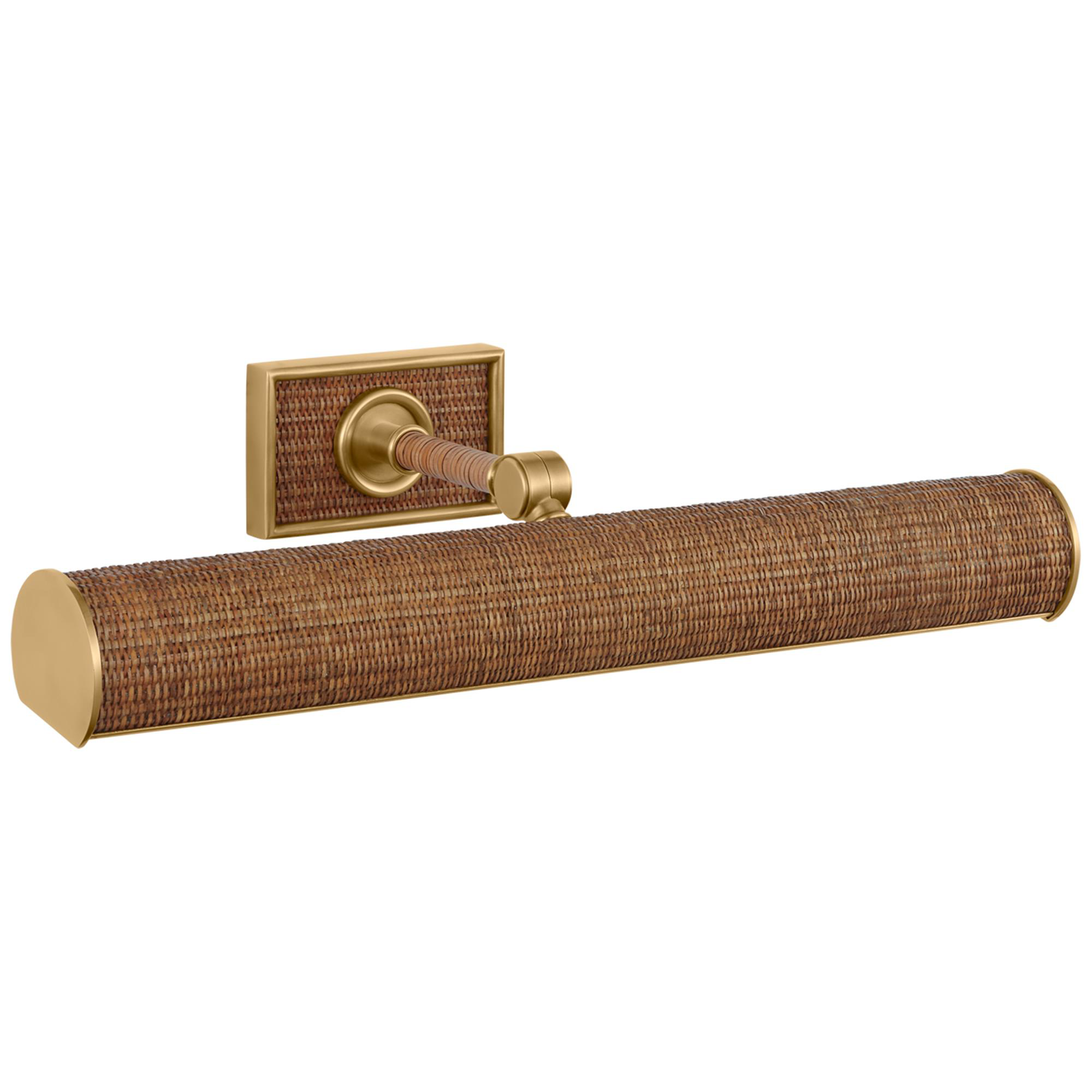 Shown in Antique-Burnished Brass and Natural Woven Rattan finish