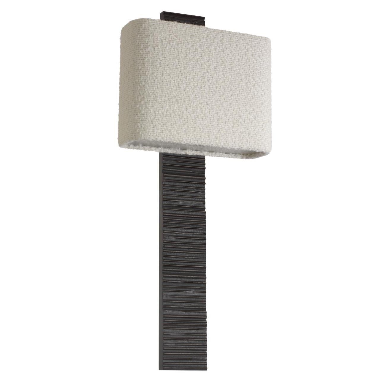 Shown in Ridged Carbon finish and Boucle Rectangle shade