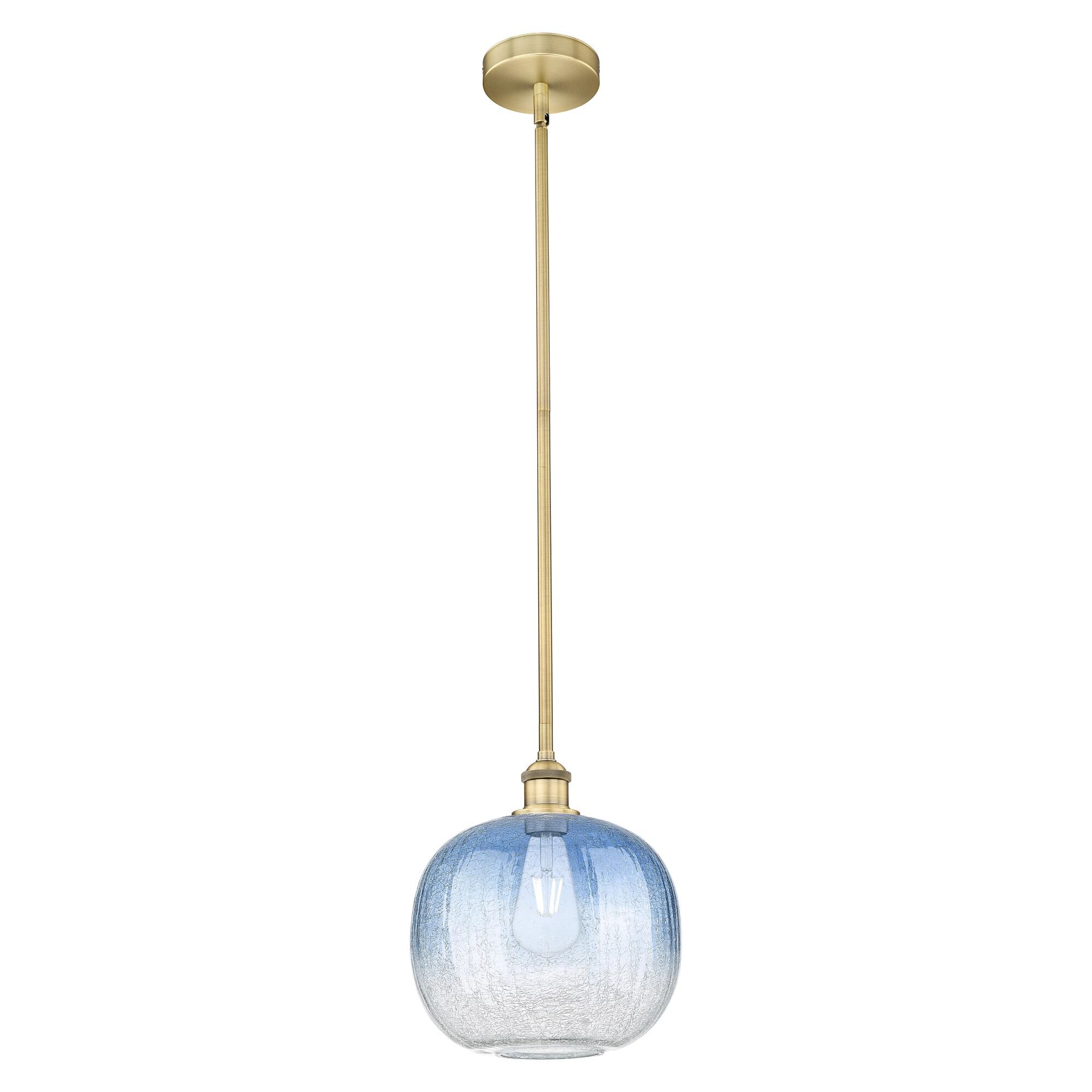 Shown in Brushed Brass finish and Sapphire Blue glass