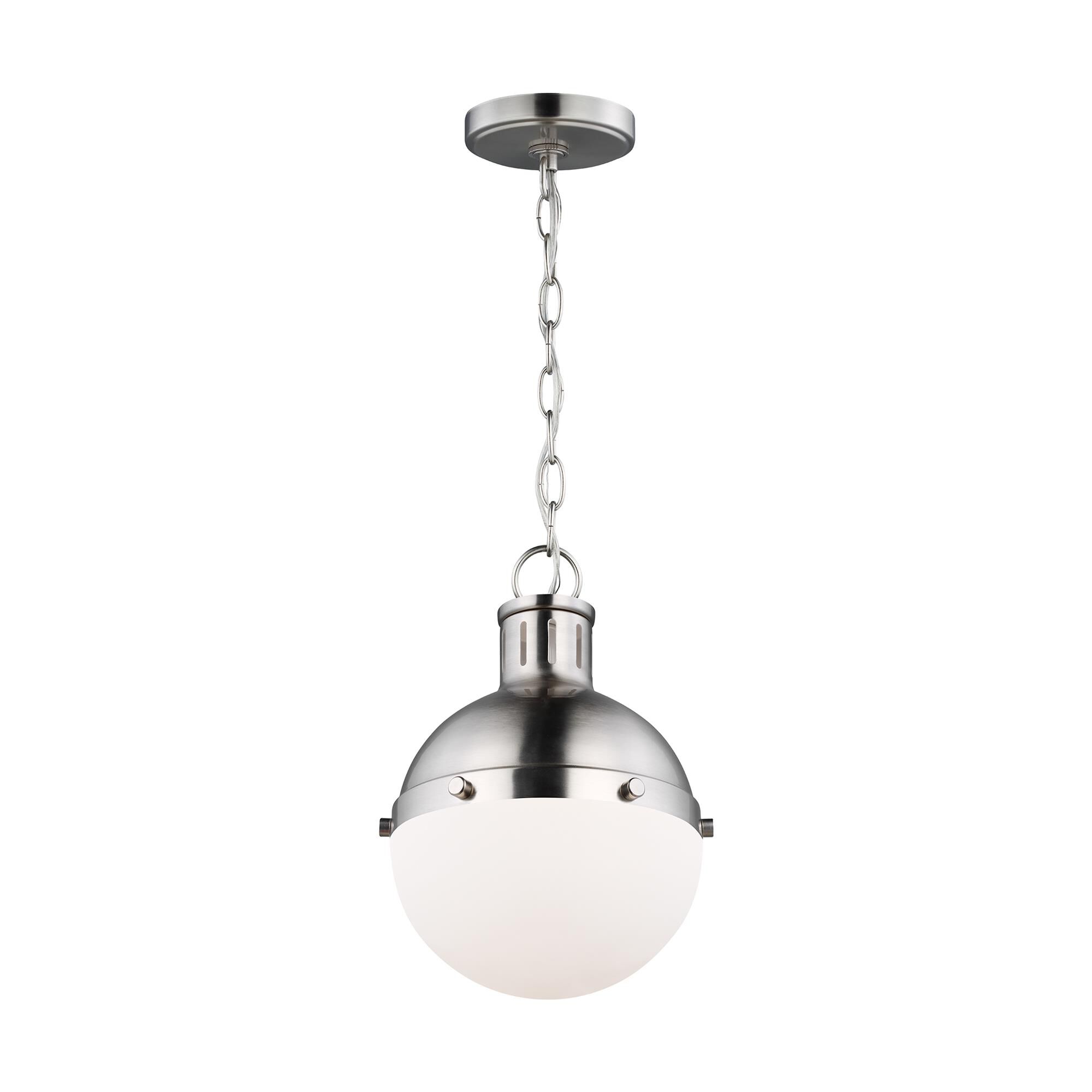 Shown in Brushed Nickel finish and Smooth White glass and Smooth White Glass shade
