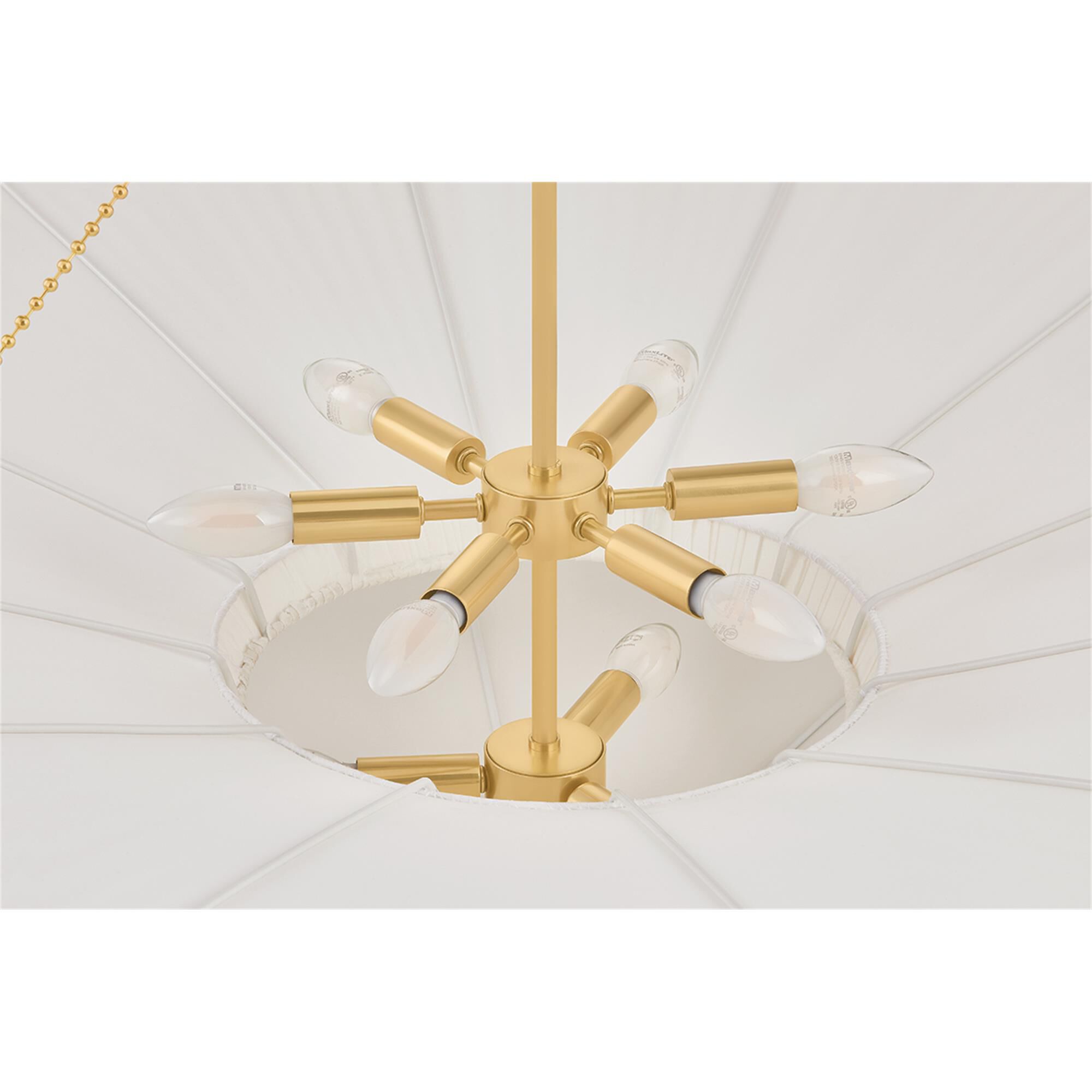 Shown in Aged Brass finish and Ivory Linen shade