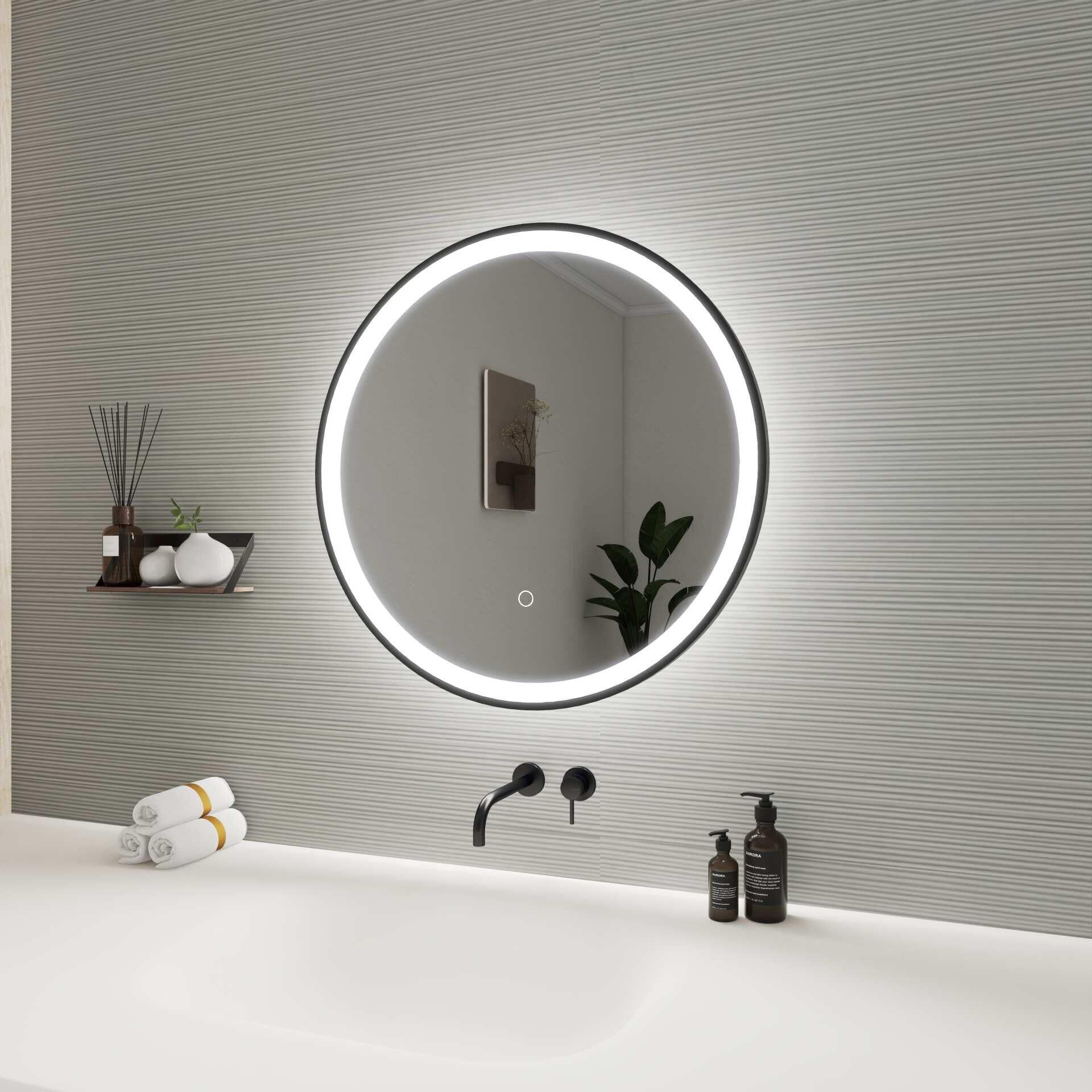 Harmoni 24 Inch Round LED Lighted Mirror by Elegant Decor