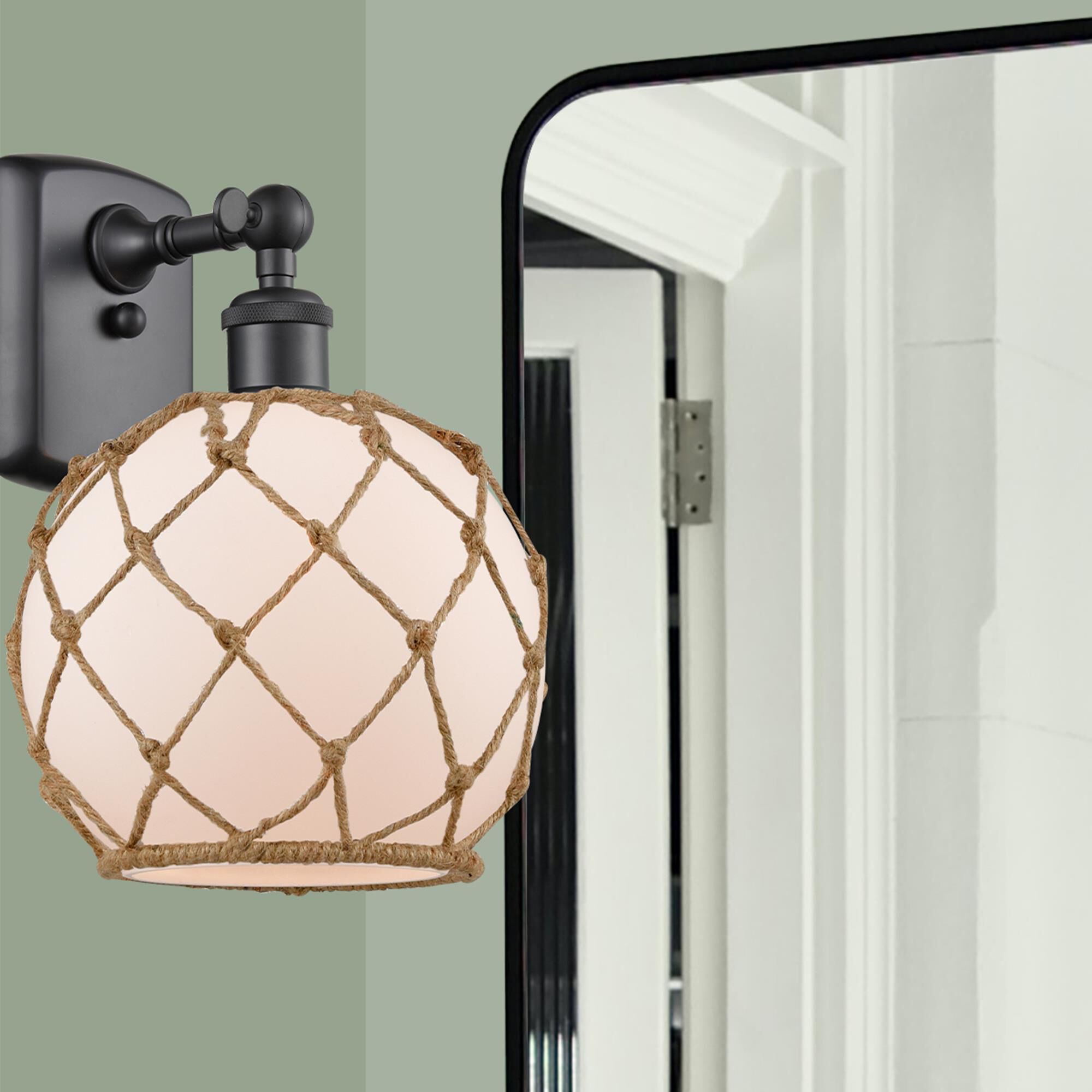 Shown in Matte Black finish and White With Black Rope glass