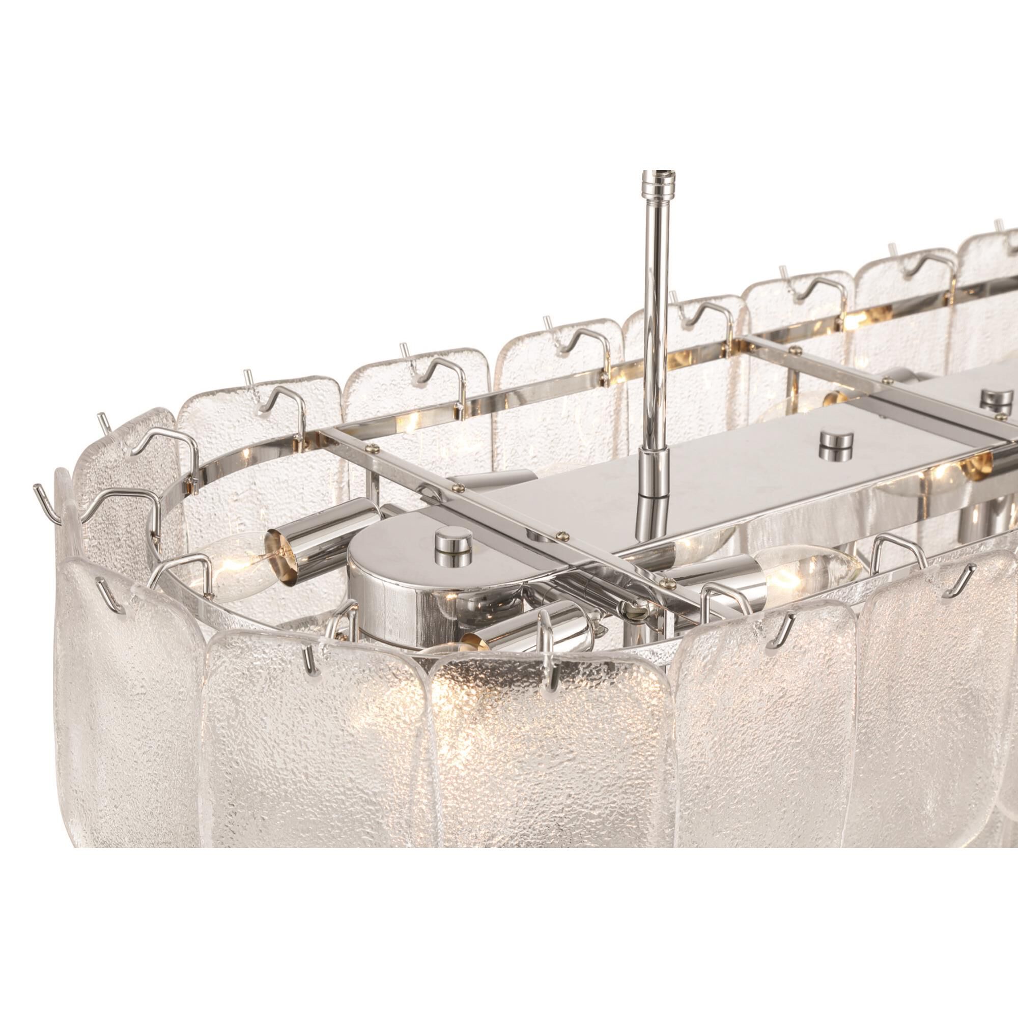 Shown in Polished Nickel and Crystalline finish and Piastra glass