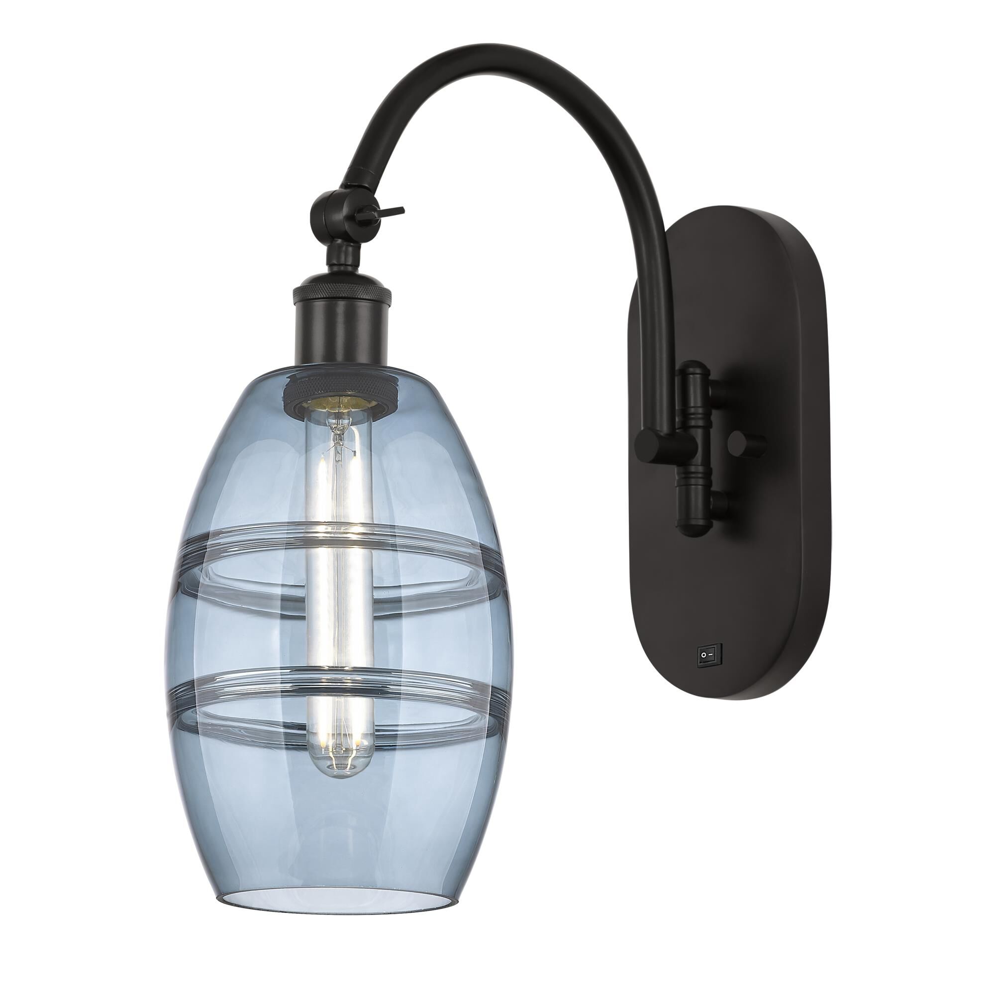 Shown in Oil Rubbed Bronze finish and Princess Blue glass