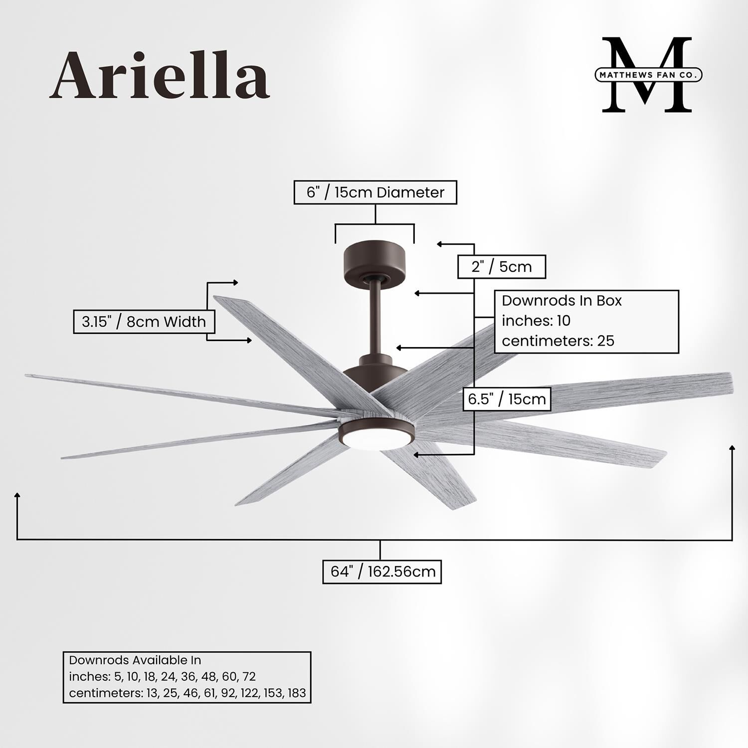 Ariella Outdoor Rated 64 Inch Ceiling Fan with Light Kit by Matthews Fan Company