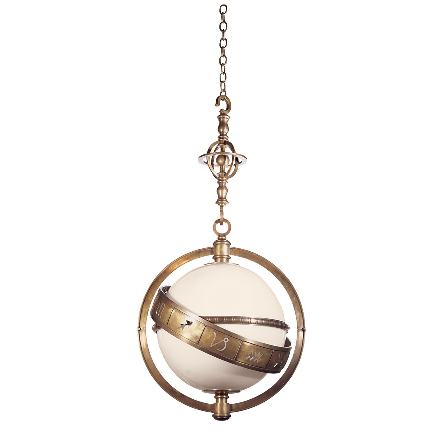 Shown in Antique-Burnished Brass finish and White glass