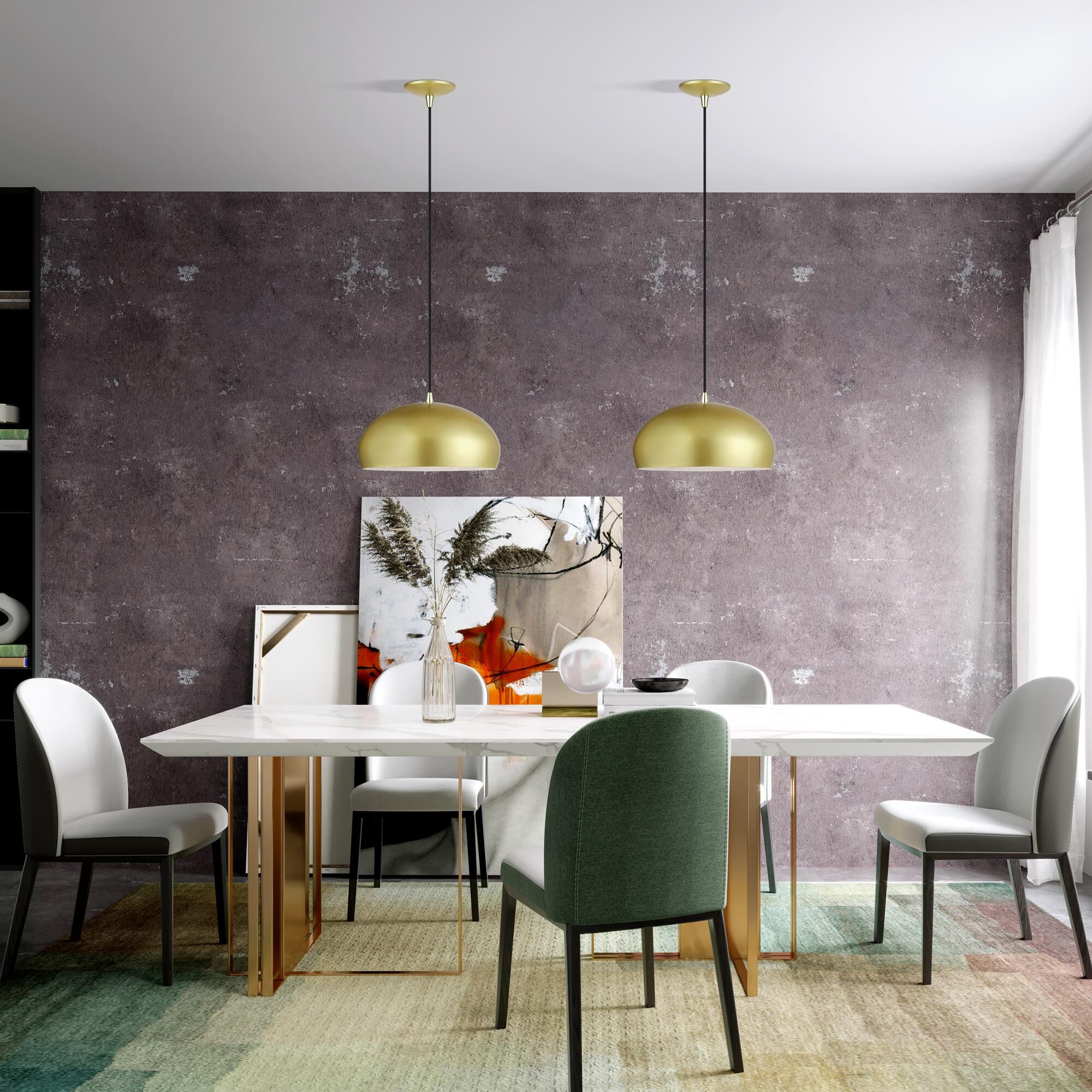 Shown in Soft Gold with Polished Brass Accents finish and Soft Gold Steel with Shiny White Inside shade