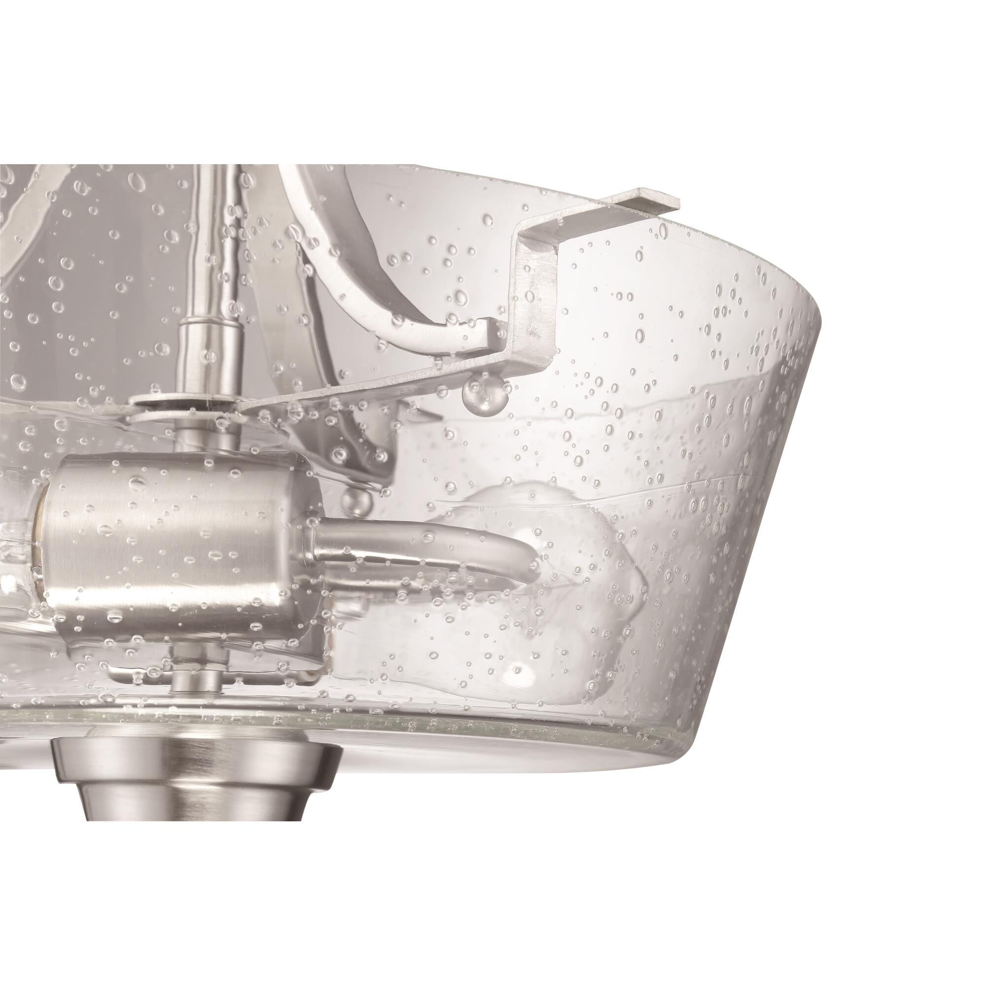 Shown in Brushed Polished Nickel finish and Clear Seeded glass and Glass shade