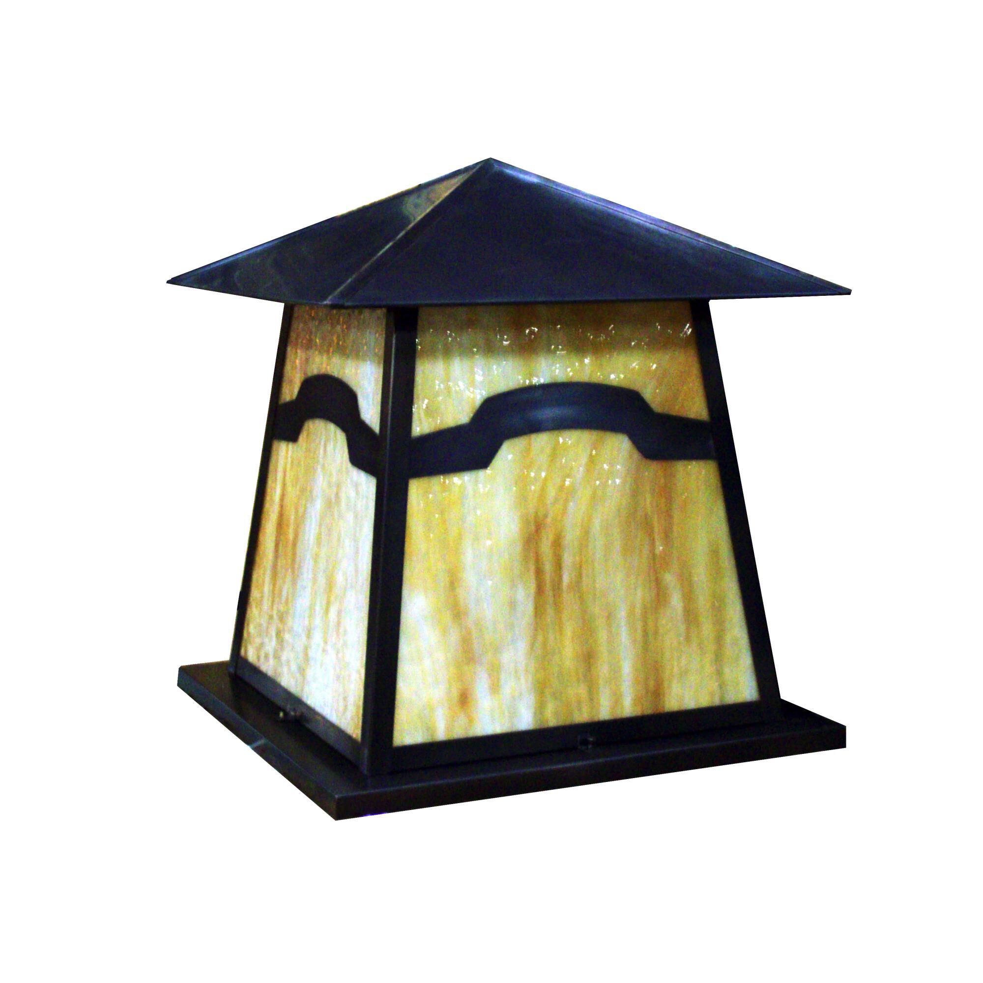 Shown in Craftsman Brown Finish finish and Iridized Beige glass