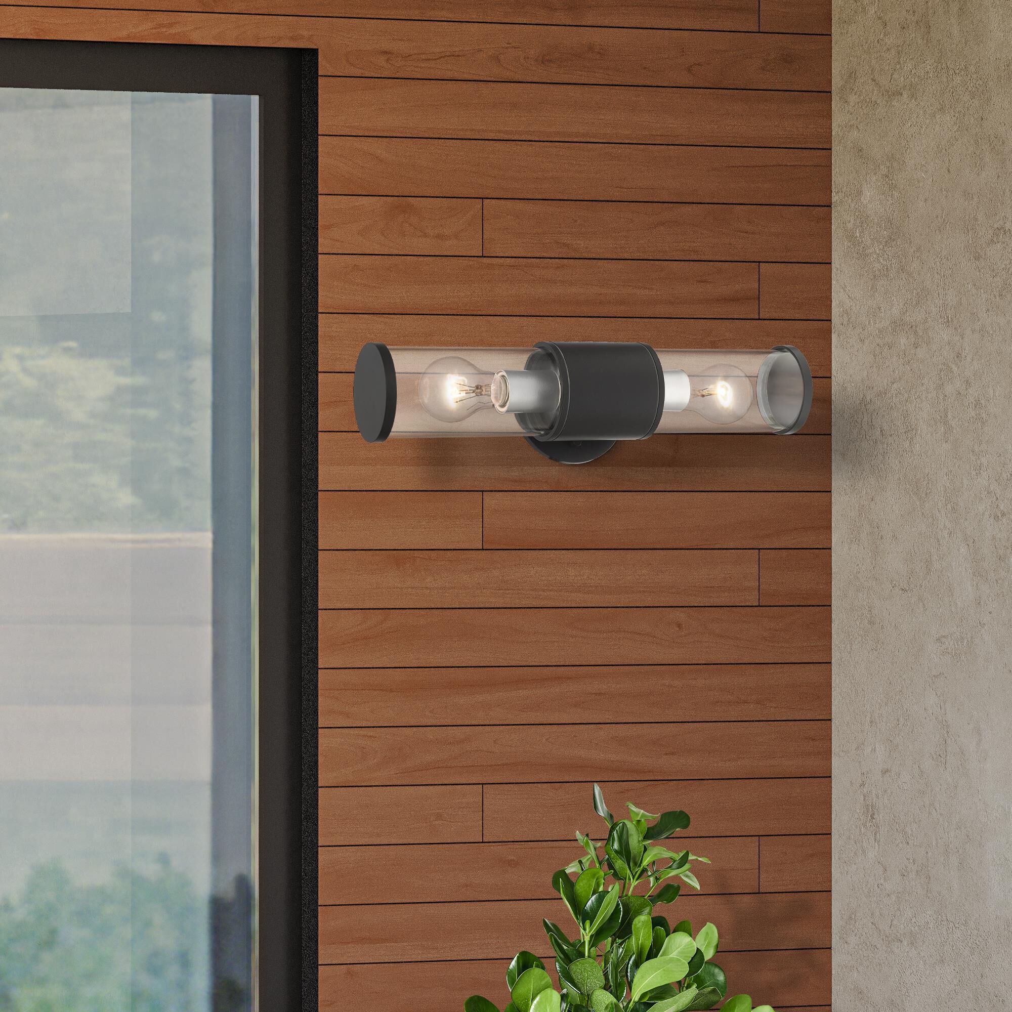 Shown in Textured Black With Antique Silver Accents finish and Clear glass