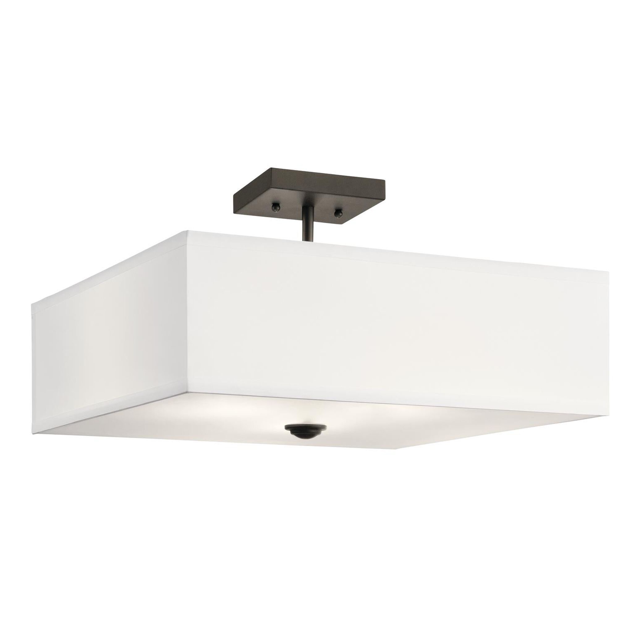 Shown in Olde Bronze finish and Satin Etched Diffuser glass and White Microfiber shade