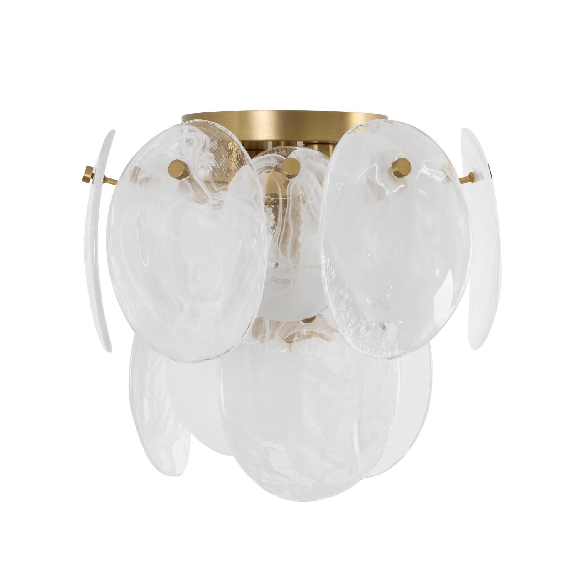 Shown in Brushed Brass finish and Wispy White Murano Style glass