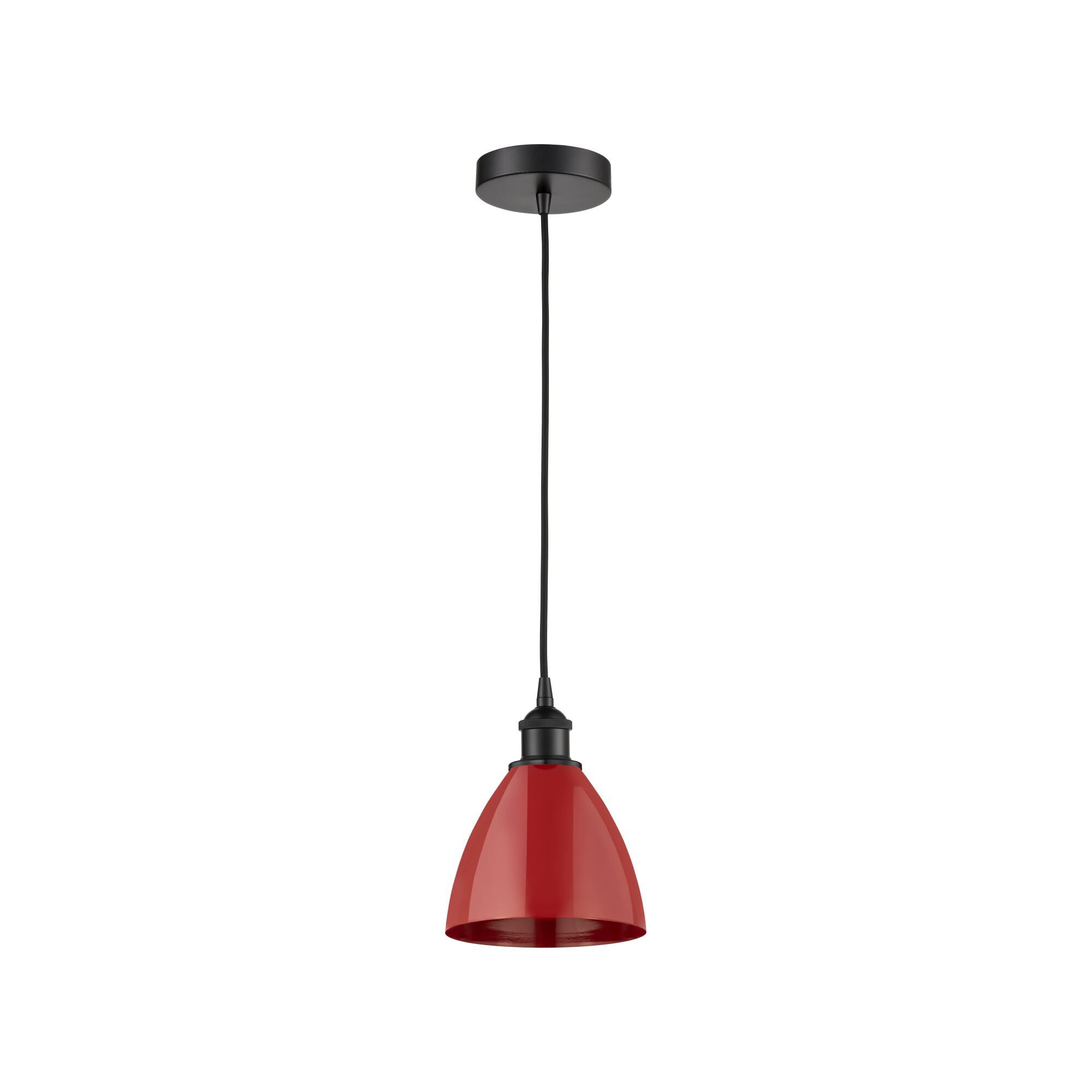 Shown in Matte Black finish and Red Dome shade