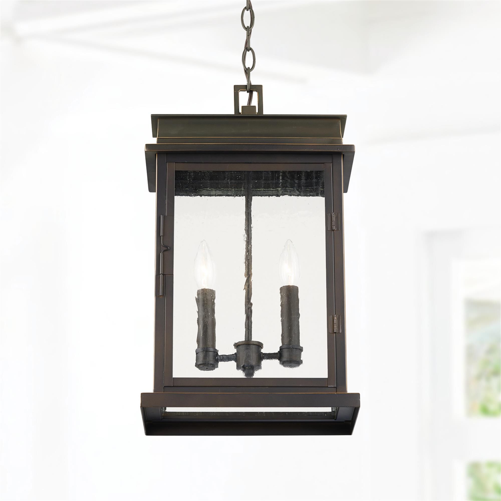 Shown in Oiled Bronze finish and Antiqued glass