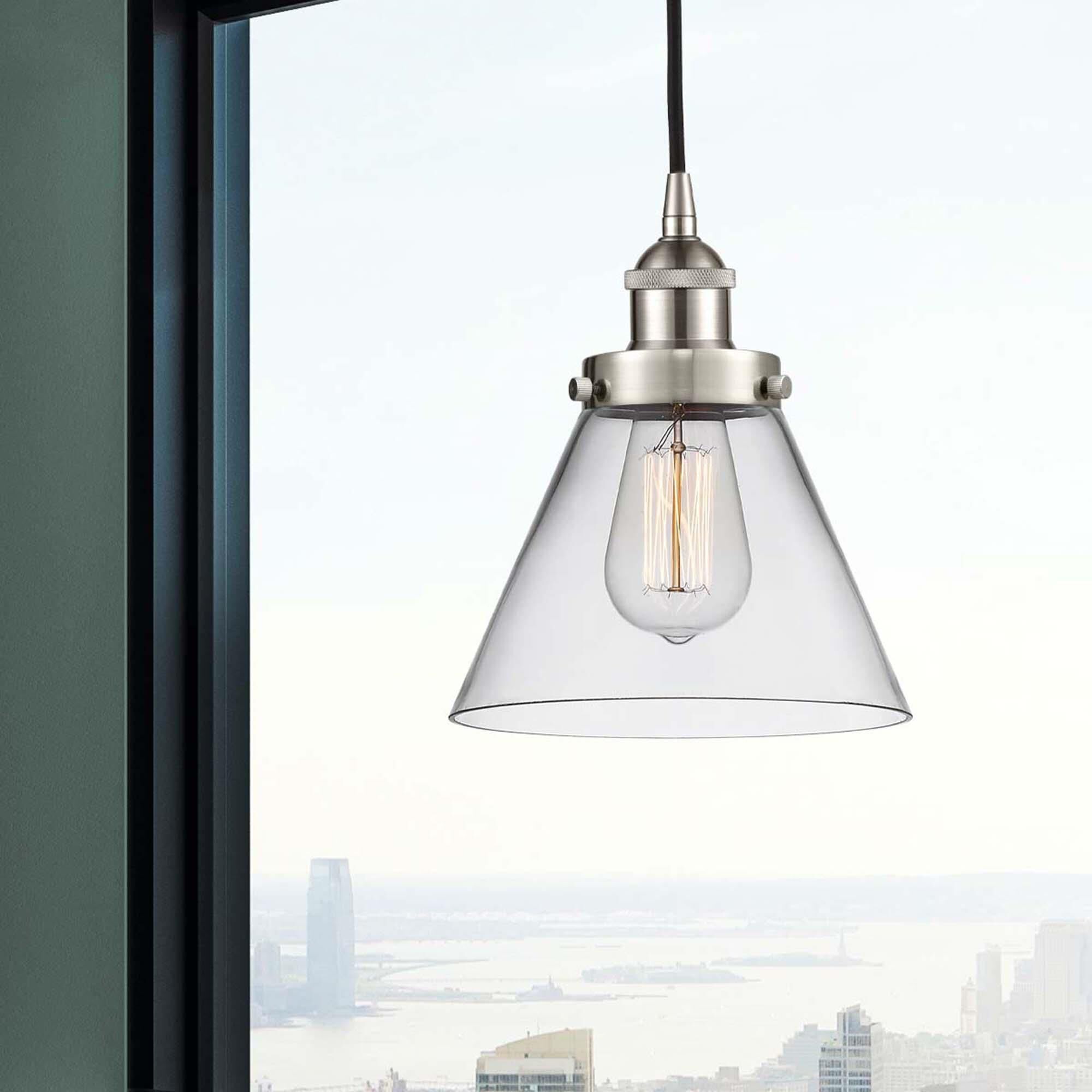Shown in Brushed Satin Nickel finish and Cased Matte White glass