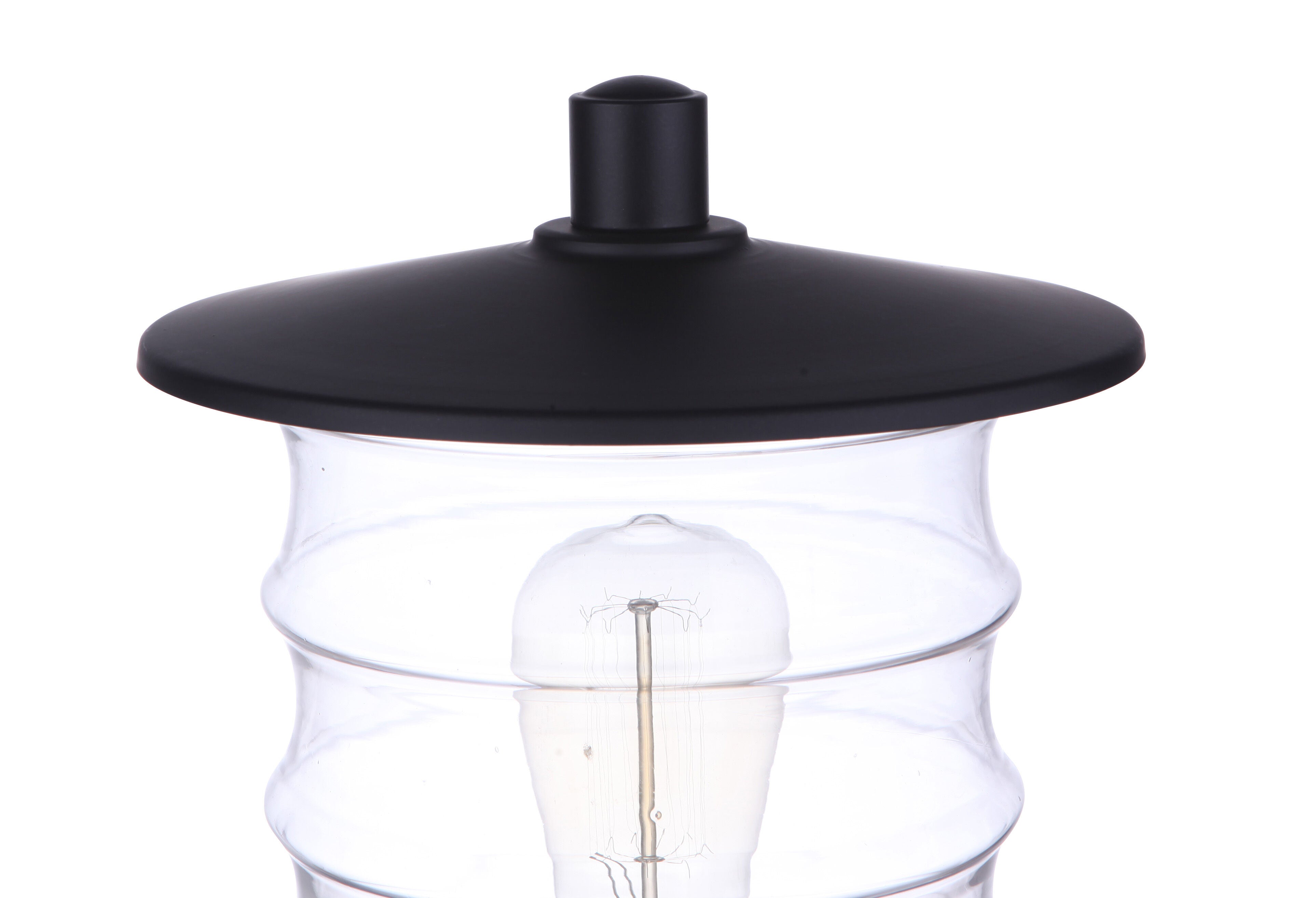 Shown in Midnight finish and Clear glass and Glass shade