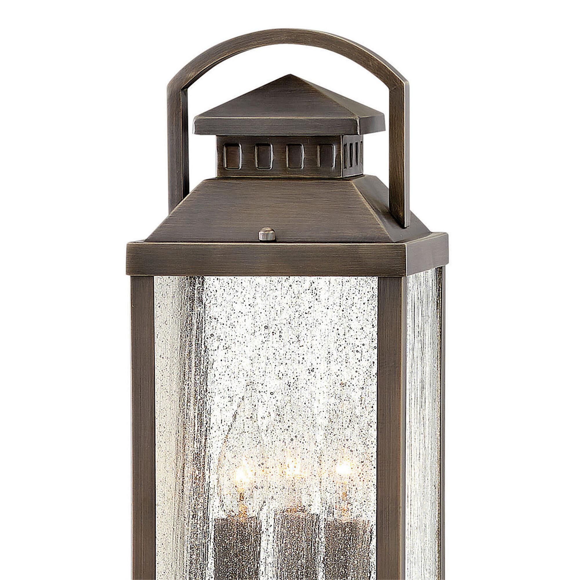 Shown in Blackened Brass finish and Clear Seedy glass