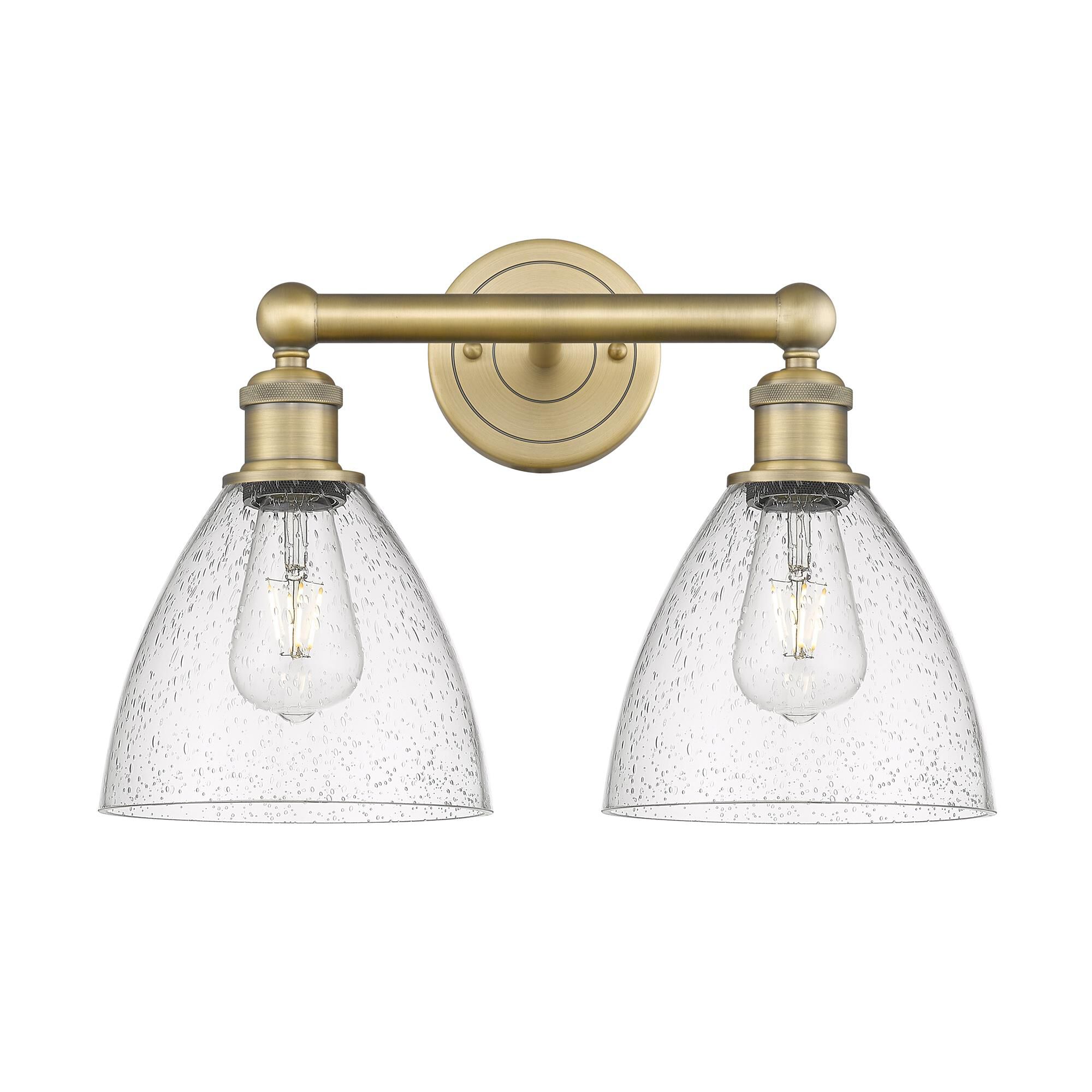 Shown in Brushed Brass finish and Seedy glass