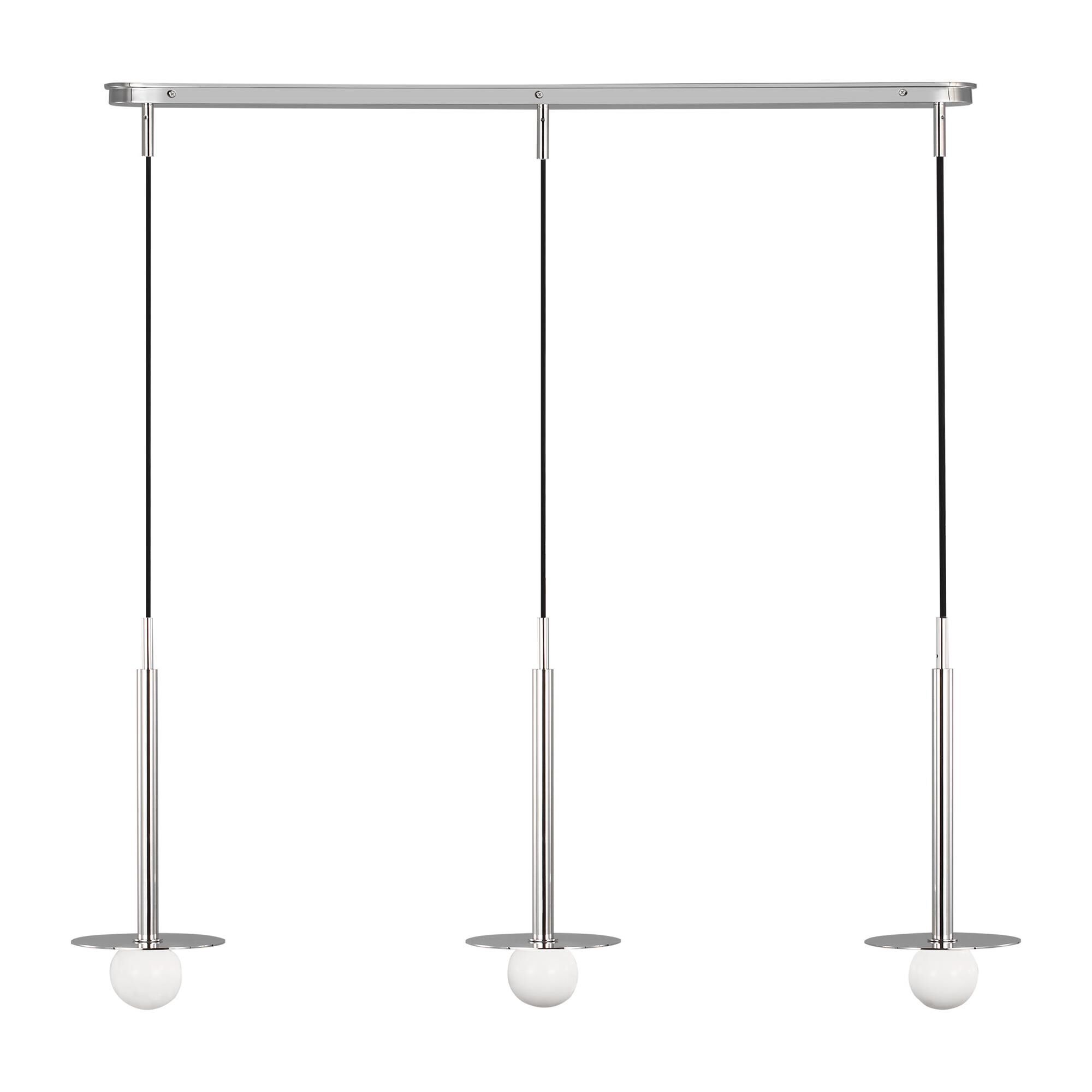 Shown in Polished Nickel finish and Milk glass