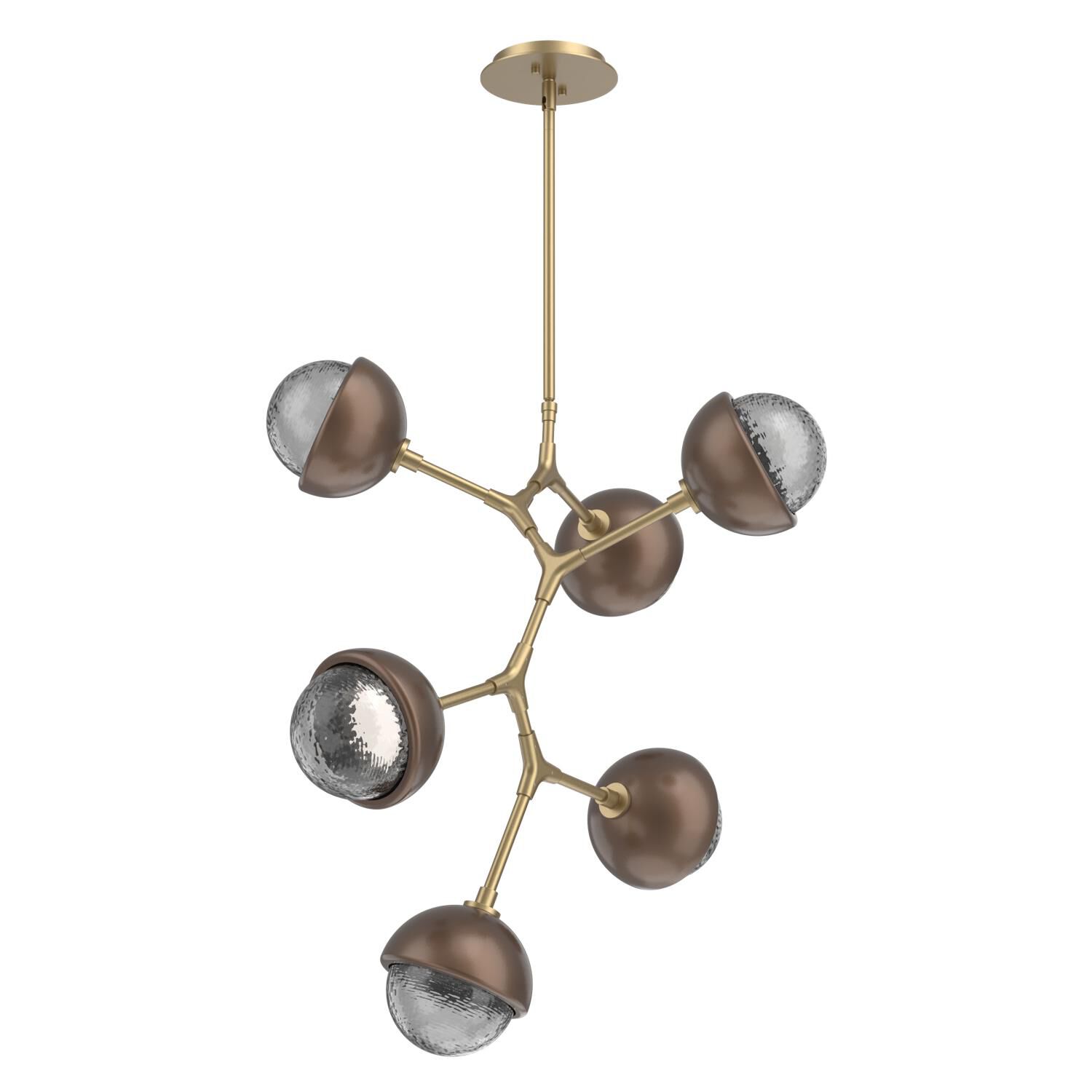 Shown in Gilded Brass finish and Smoke glass and Burnished Bronze accent